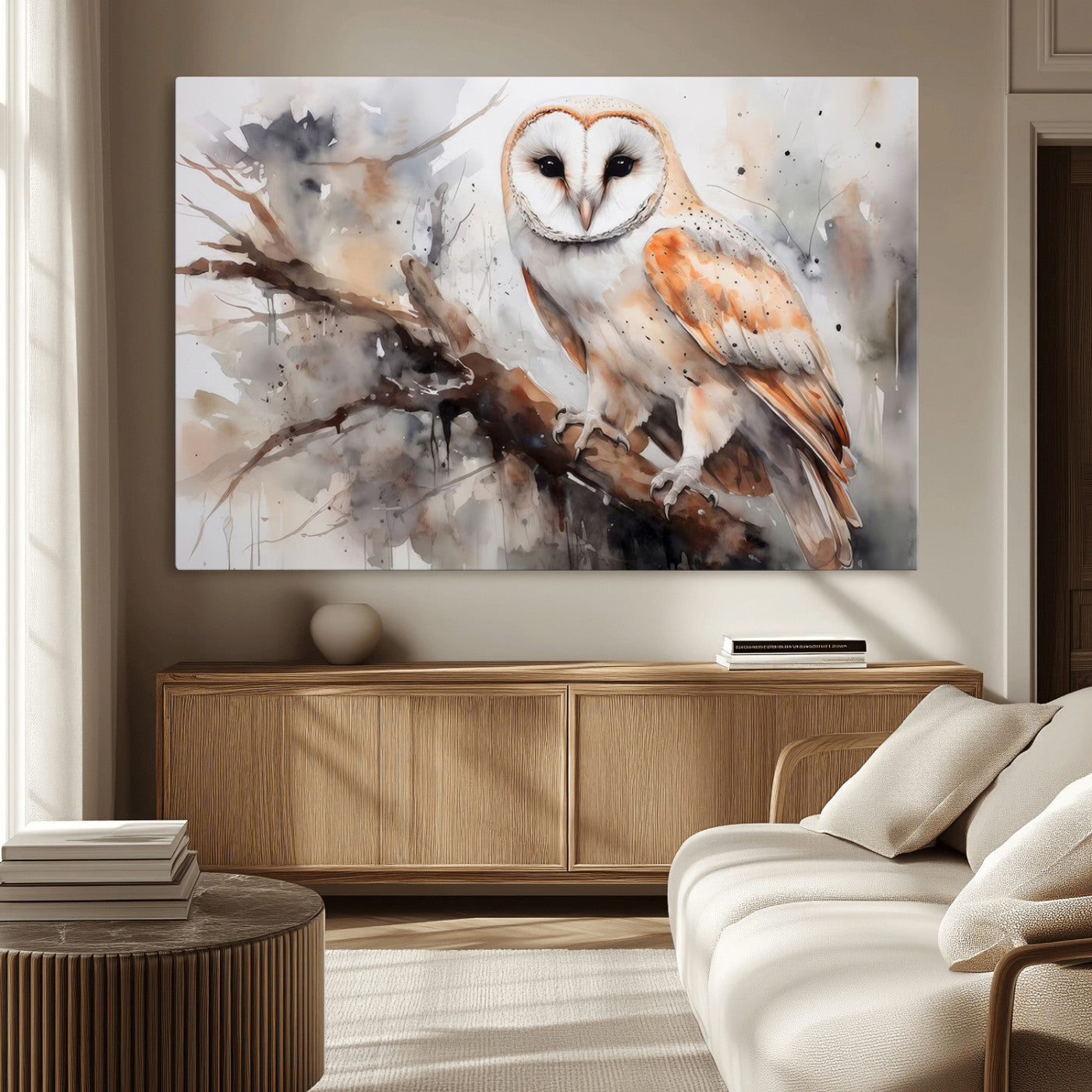 MGV-CV-36X24 - Barn Owl Wall Art | Watercolor Barn Owl Canvas Print | Perfect for Farmhouse Wall Decor | Ready to