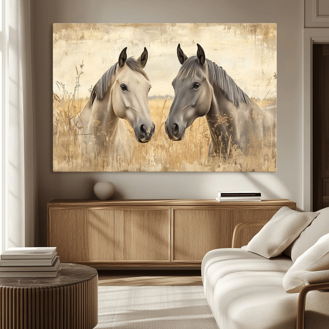 MGV-CV-36X24 - Chines Ink Style Grunge Horses Wall Art Canvas Print