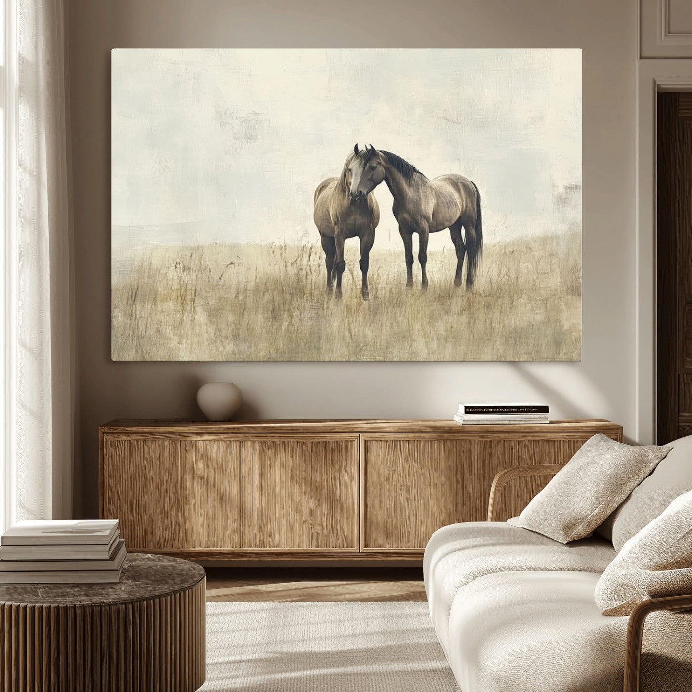 MGV-CV-36X24 - Chines Style Grunge Horses Wall Art Canvas Print