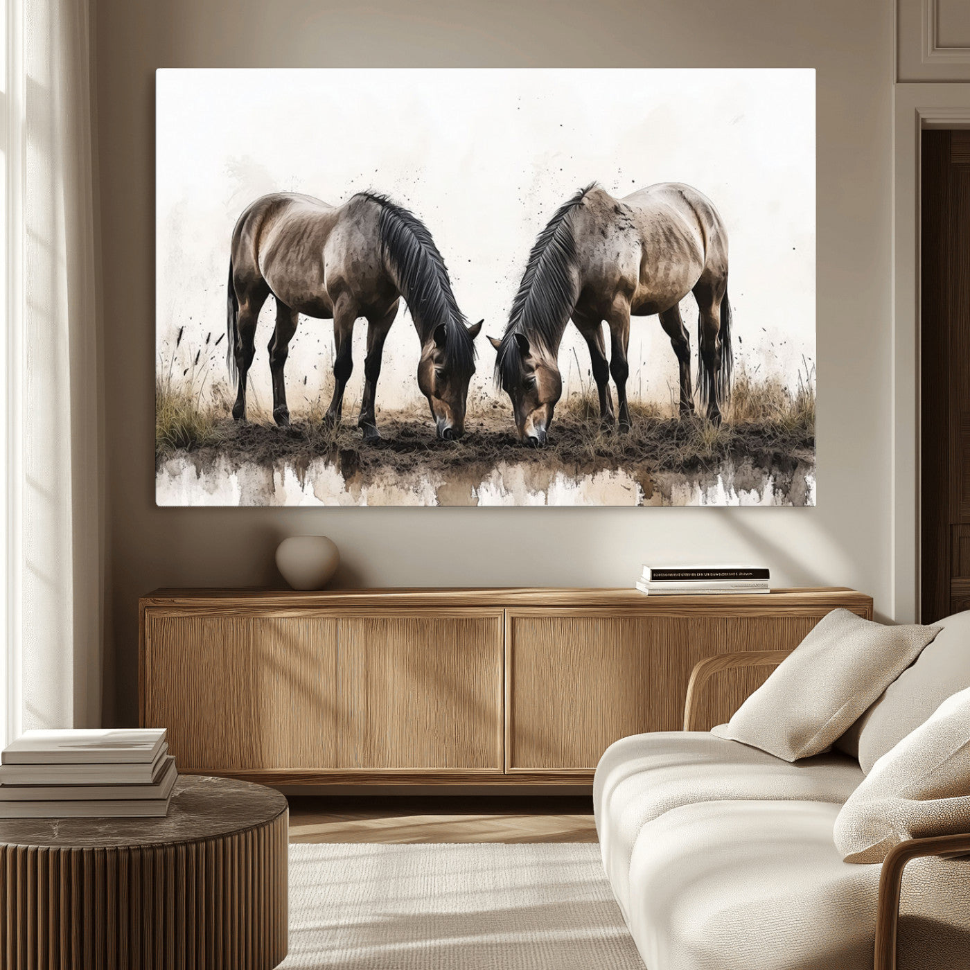 MGV-CV-36X24 - Chines Ink Style Horses Wall Art Canvas Print