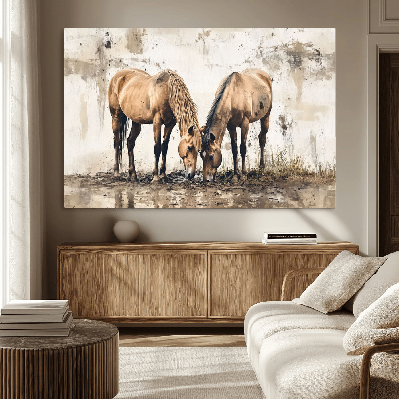 MGV-CV-36X24 - Vintage Horses Wall Art | Ready to Hang and Framed Triptych | Western Farmhouse Wall Decor for