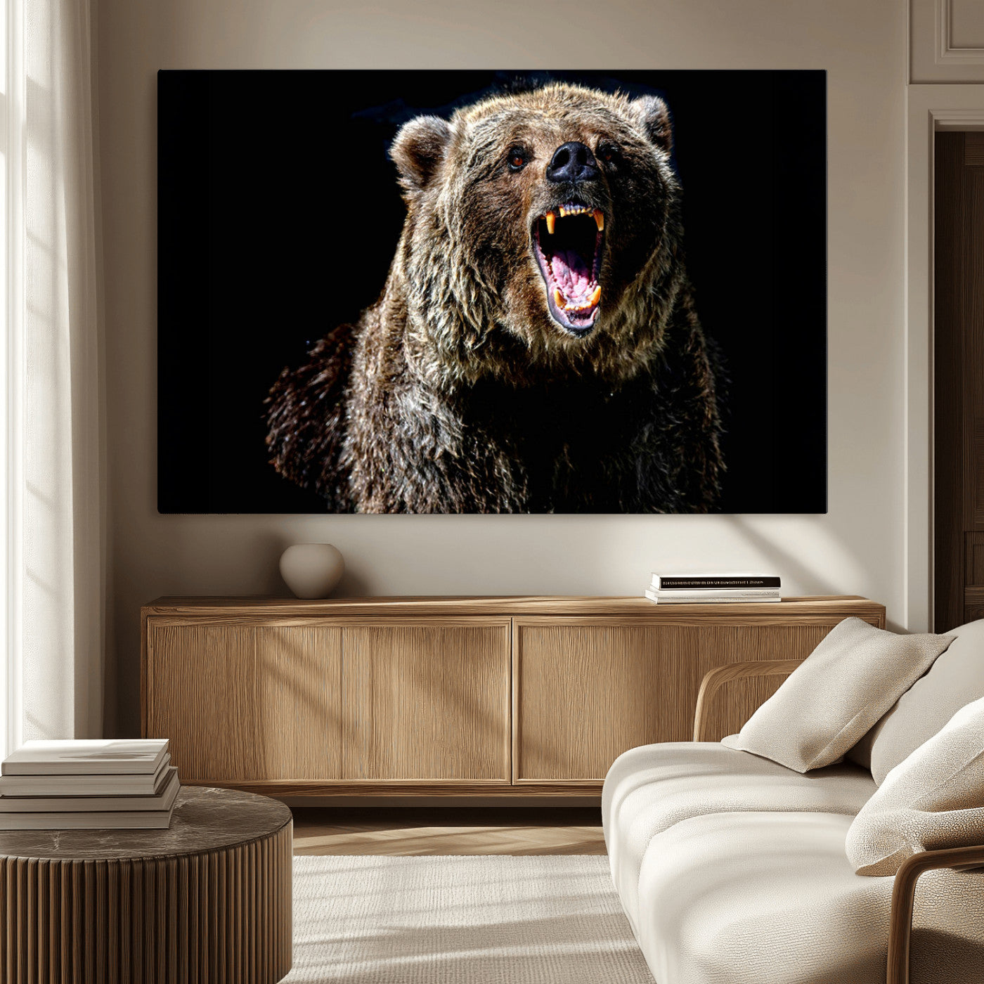 MGV-CV-36X24 - Grizzly Bear Canvas Print | Wildlife Wall Art for Cabin Decor | Ready to Hang Framed