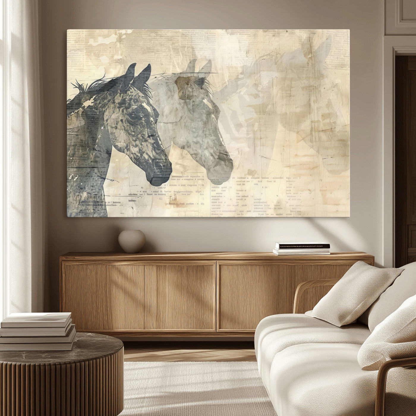 MGV-CV-36X24 - Abstract Horse Canvas Print | Modern Farmhouse Wall Art | Ready to Hang Framed
