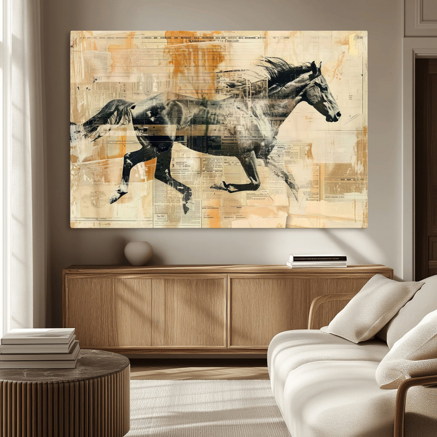 MGV-CV-36X24 - Chines Style Running Horse Western Wall Art | Farmhouse Wall Decor | Ready to Hang Framed Canvas