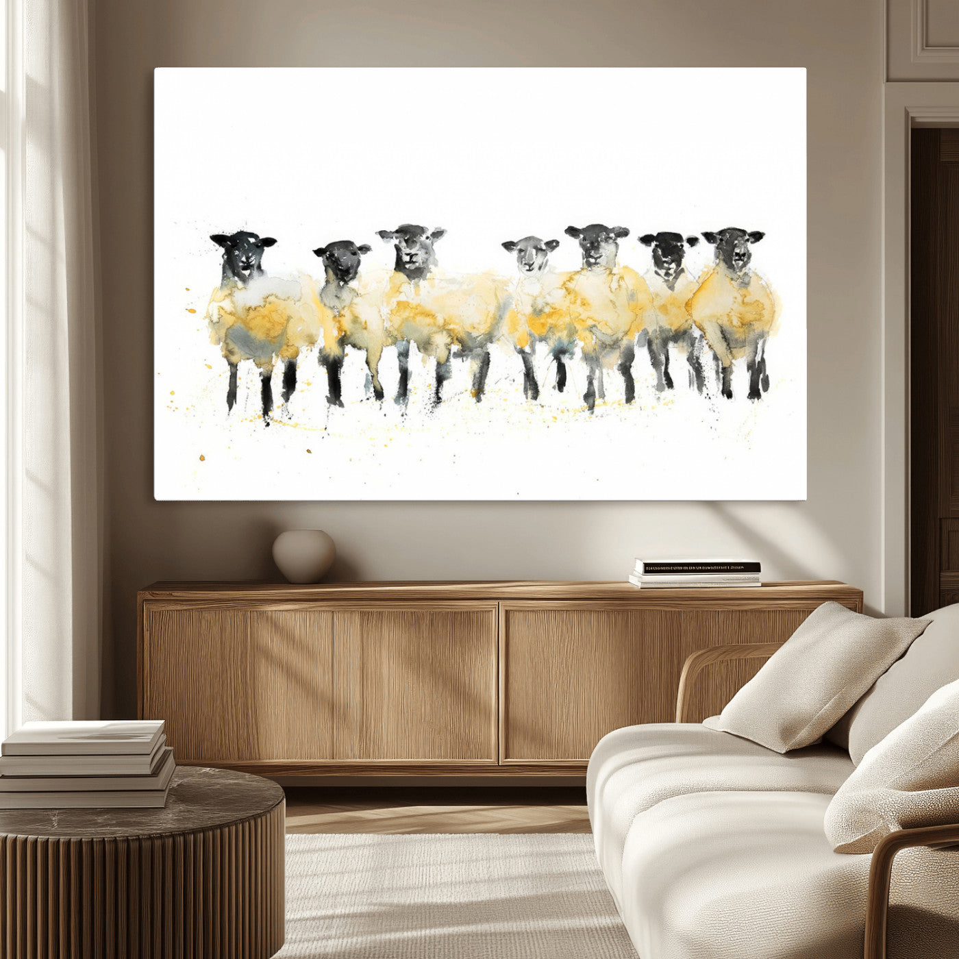 MGV-CV-36X24 - Farmhouse Wall Art Sheep Print | Ready to Hang Framed Canvas | Rustic Barn Decor