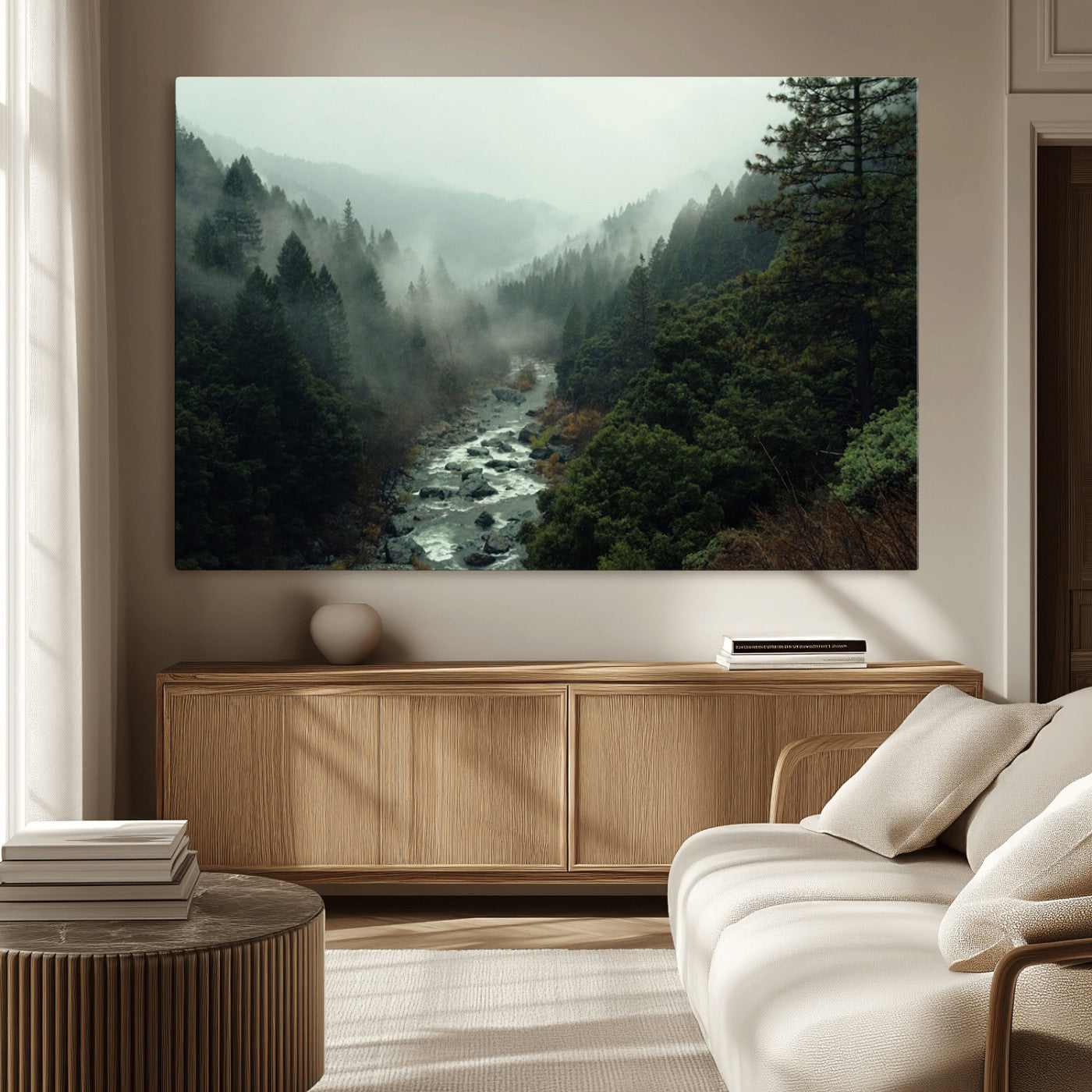 -Misty Forest Wall Art | Ready to Hang and Framed | Tranquil Nature Landscape for Living Room or