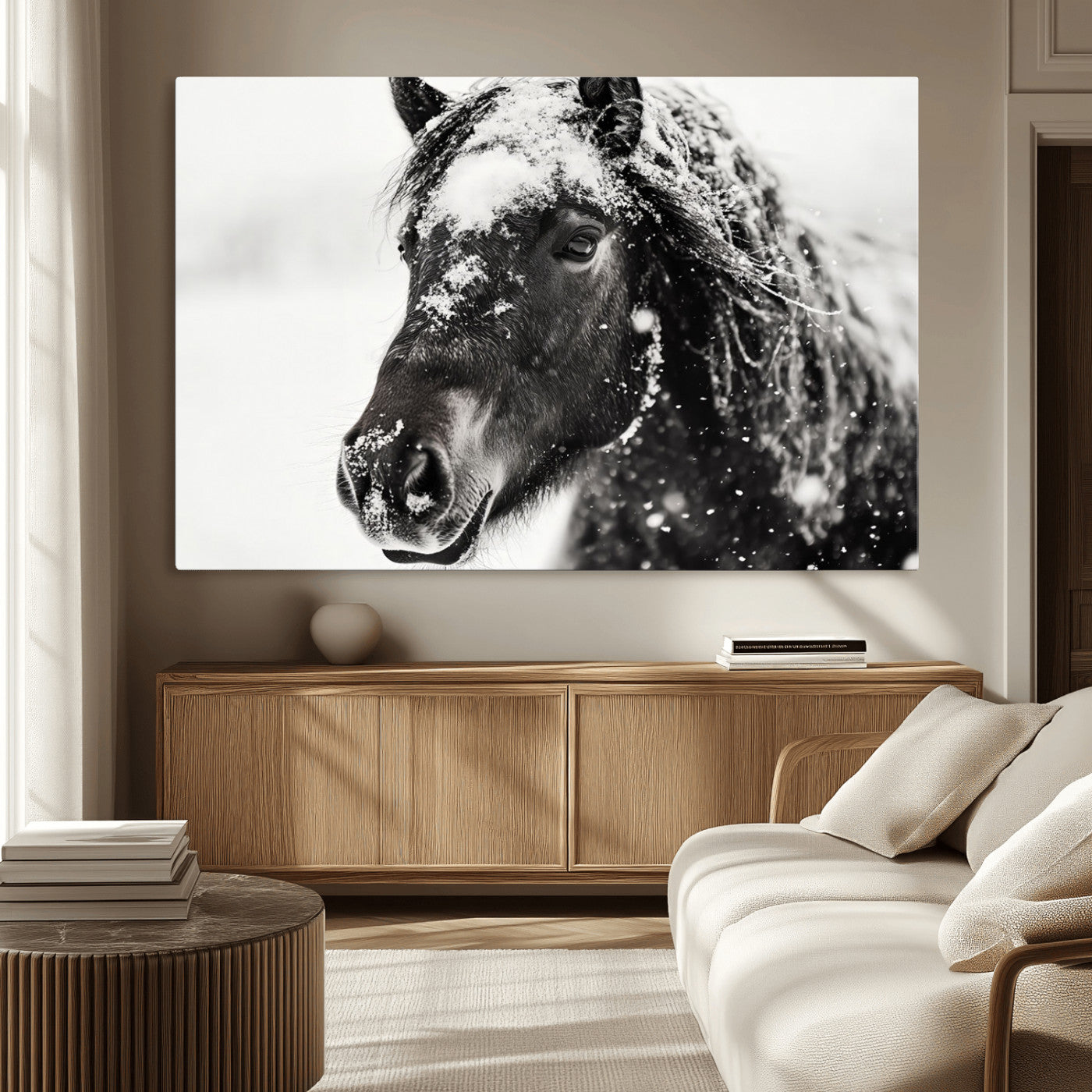 MGV-CV-36X24 - Framed Black and White Horse Wall Art | Ready to Hang and Framed | Farmhouse and Western Wall Decor