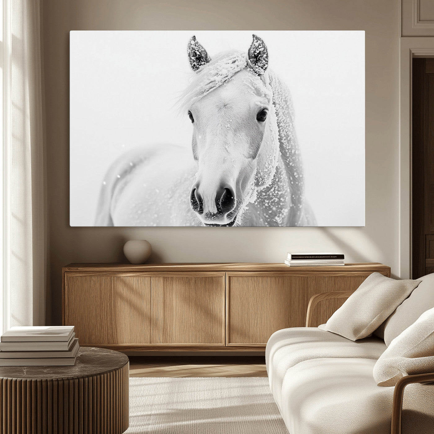 MGV-CV-36X24 - Majestic White Horse Wall Art | Ready to Hang and Framed | Farmhouse Wall Decor for Living Room