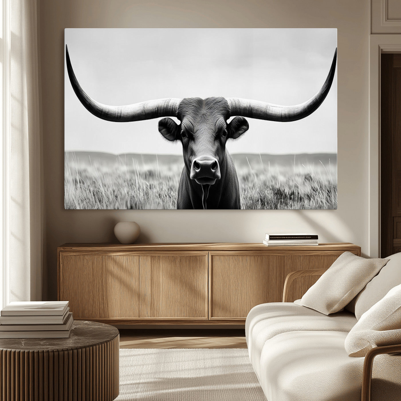 73780-MGV-CV-36X24-Longhorn Bull Canvas Print | Rustic Farmhouse Wall Art | Western Decor | Ready to Hang and Framed