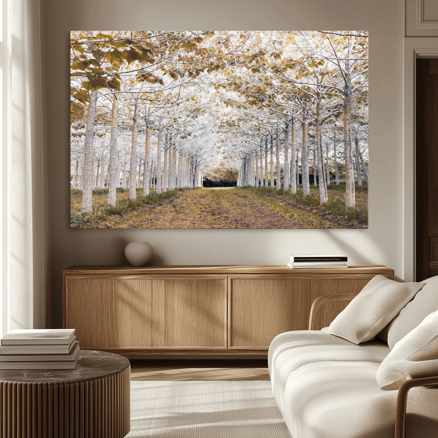 MGV-CV-36X24 - Forest Grove Wall Art | Serene Pathway Canvas Print | Ready to Hang and Framed Nature Wall Decor for