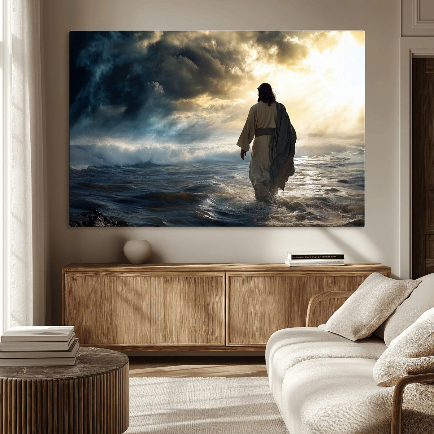 MGV-CV-36X24 - Jesus Walking on Water Wall Art | Canvas Print | Ready to Hang | Christian Home Decor | Spiritual