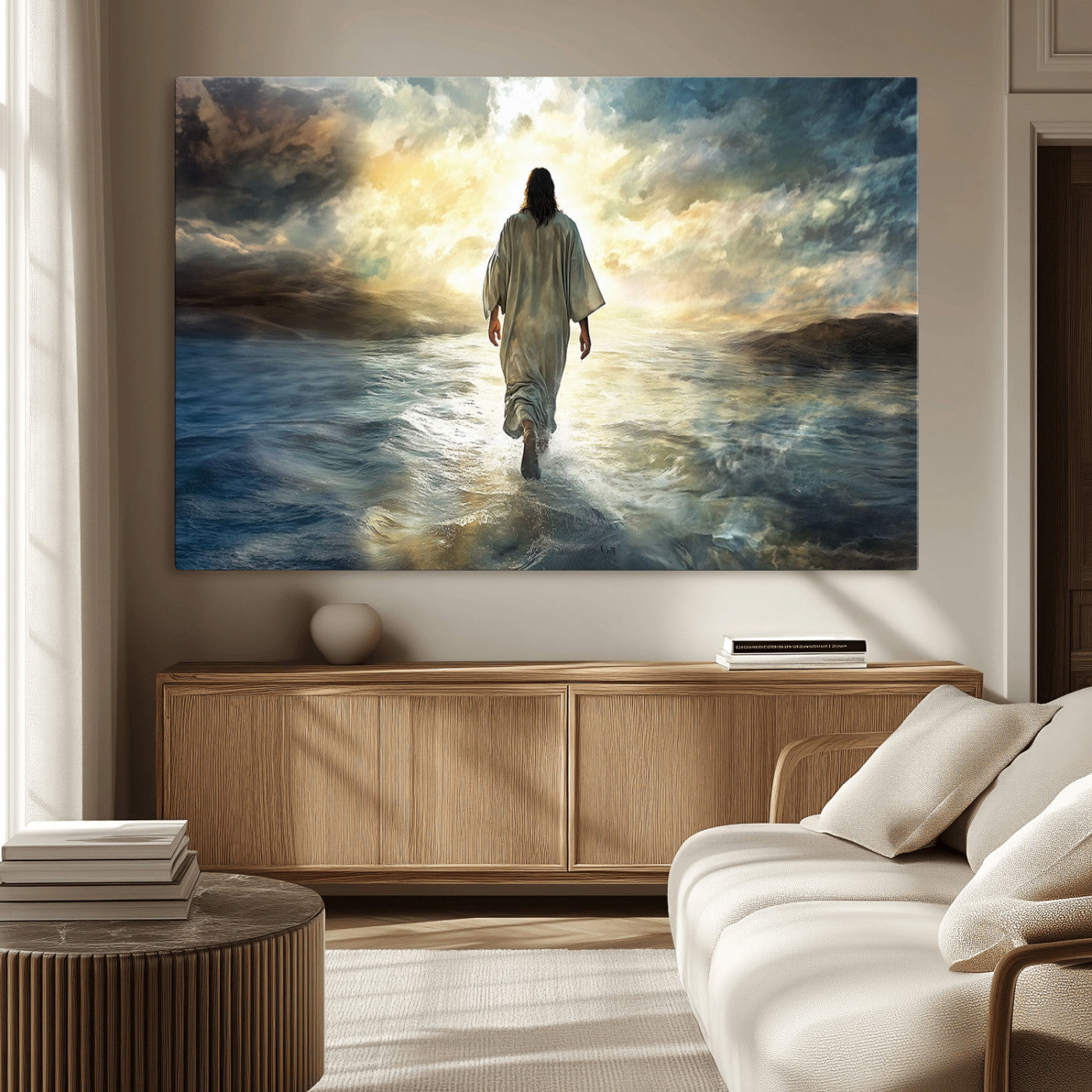 MGV-CV-36X24 - Jesus Walking on Water Wall Art | Canvas Print | Ready to Hang | Christian Home Decor | Spiritual