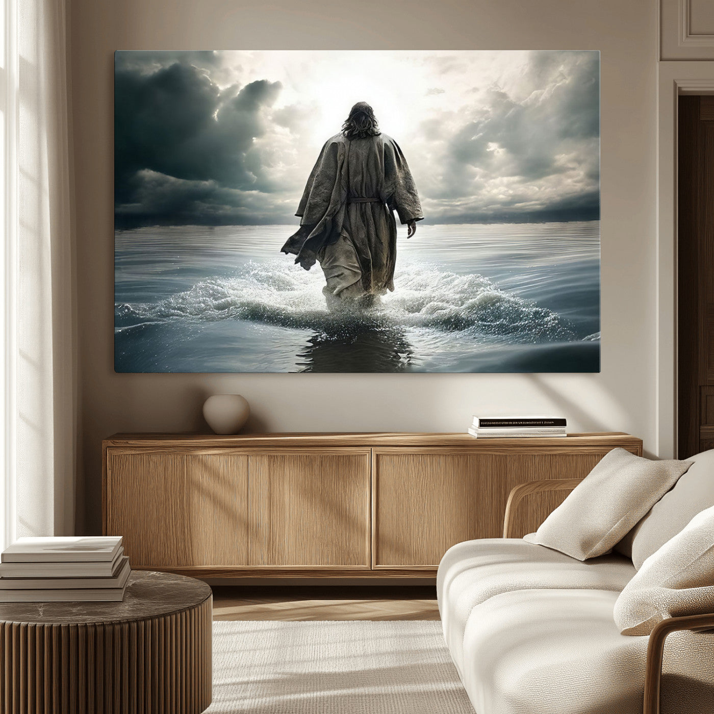 MGV-CV-36X24 - Jesus Walking on Water Wall Art | Canvas Print | Ready to Hang | Christian Home Decor | Spiritual