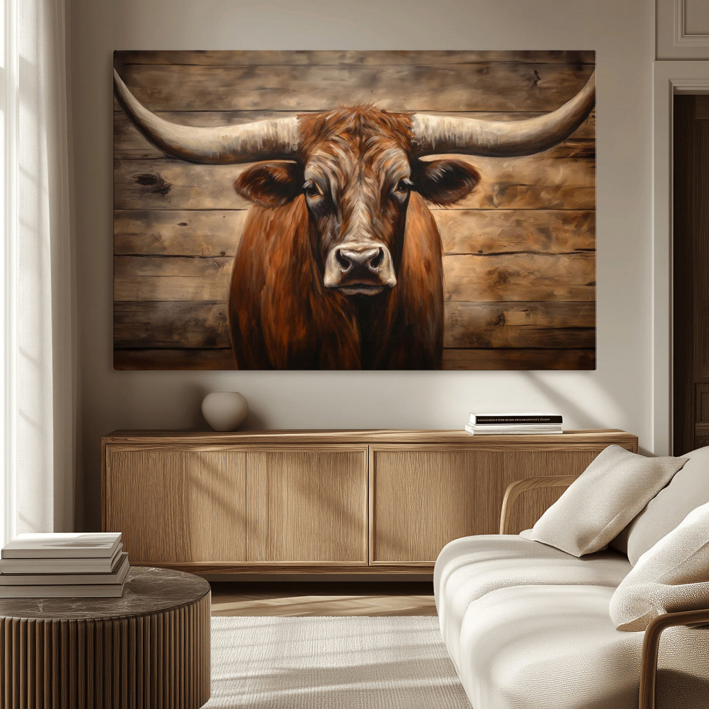 77556-MGV-CV-36X24-Longhorn Bull Wall Art | Canvas Print | Ready to Hang | Rustic Farmhouse Wall Decor | Western Barn