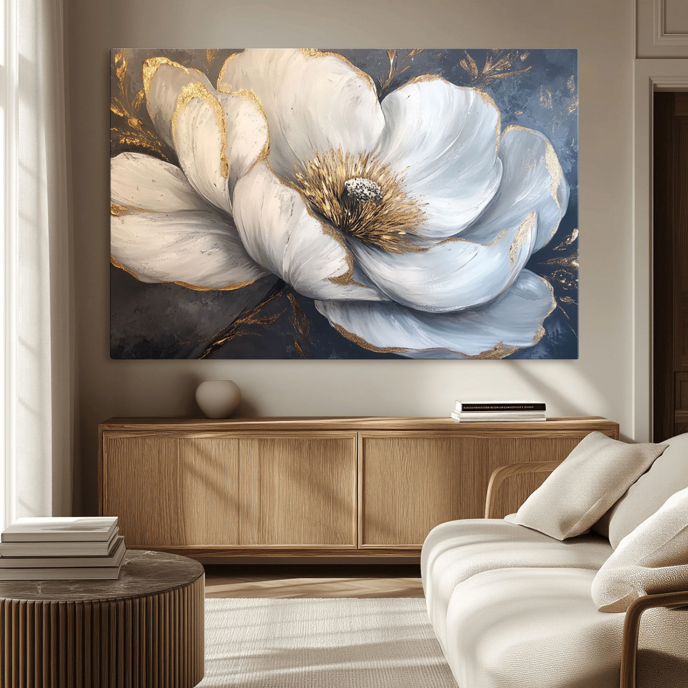 MGV-CV-36X24 - White Magnolia Flower Wall Art Canvas Print | Abstract Floral Wall Decor | Elegant Bloom Artwork |