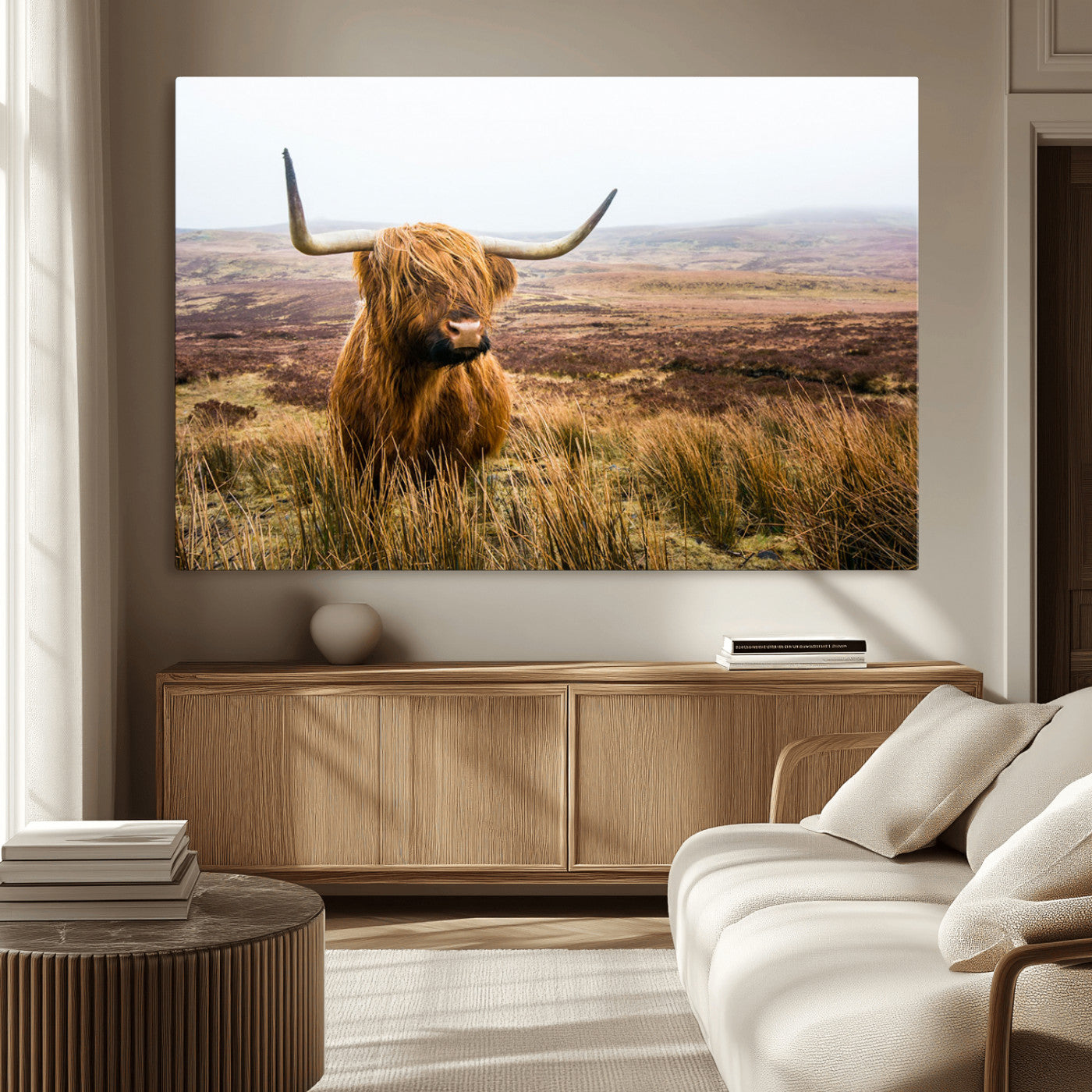 -Scottish Highland Cow Canvas Wall Art – Rustic Farmhouse Charm with Highland Cattle – Ready to Hang