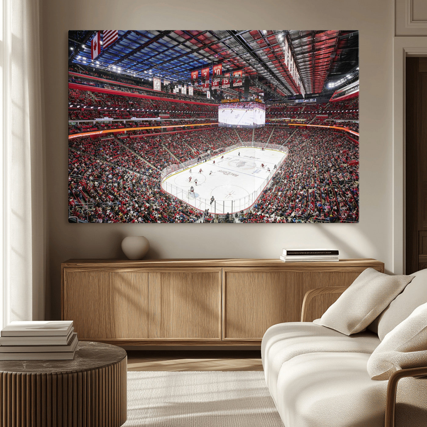 MGV-CV-36X24 - Barton Malow Little Caesars Arena Detroit Wall Art Canvas Print - Detroit Hockey and Basketball