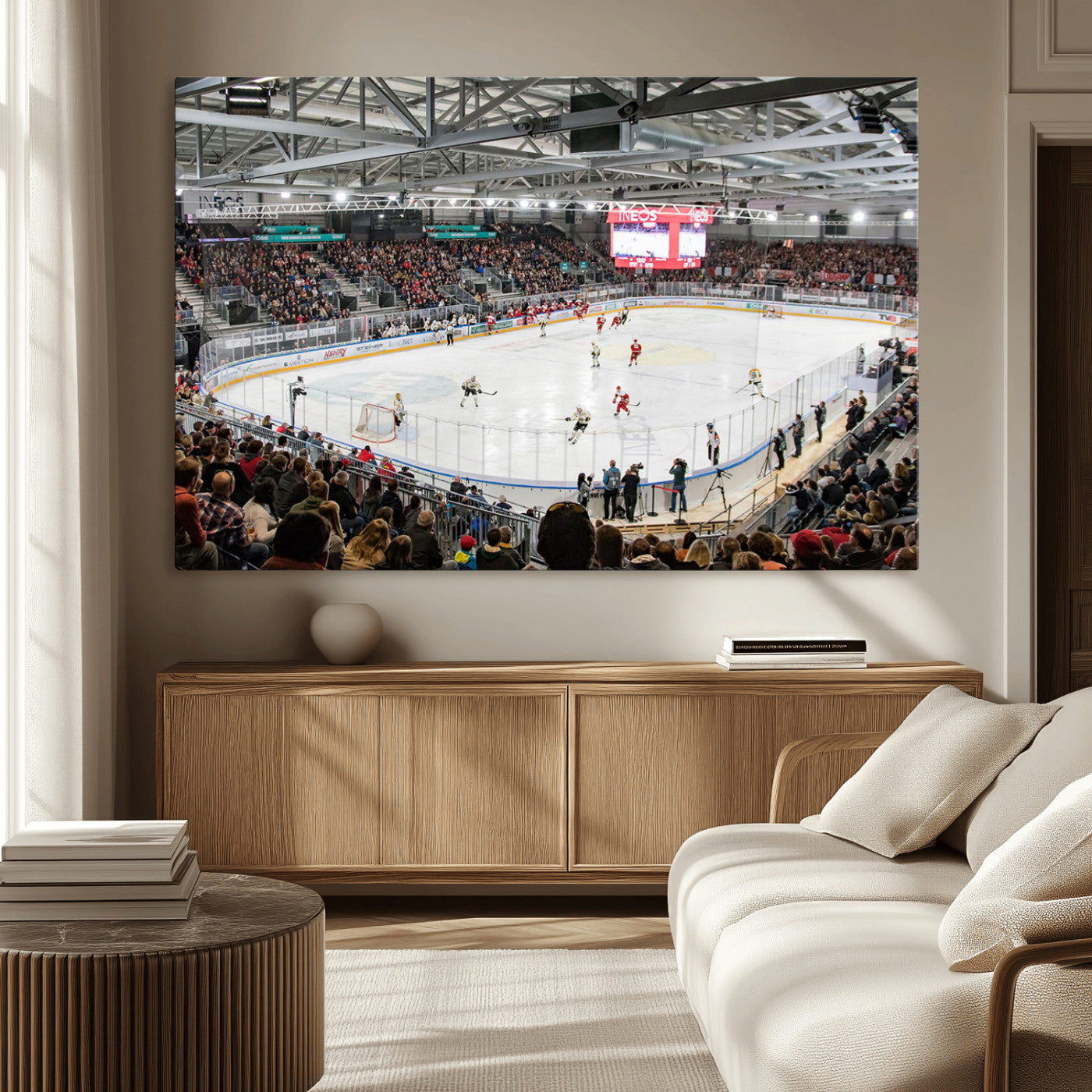 MGV-CV-36X24 - Lausanne Arena Ice Hockey Stadium Wall Art Canvas Print, Framed Lausanne Arena Ice Hockey Canvas