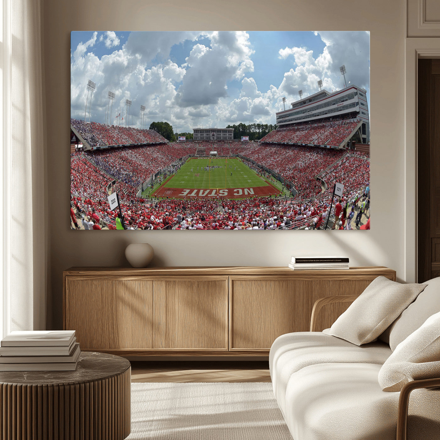 30640-MGV-CV-36X24-NC State Wolfpack Football Team Print Canvas- Raleigh Carter-Finley Stadium Wall Art Canvas Print
