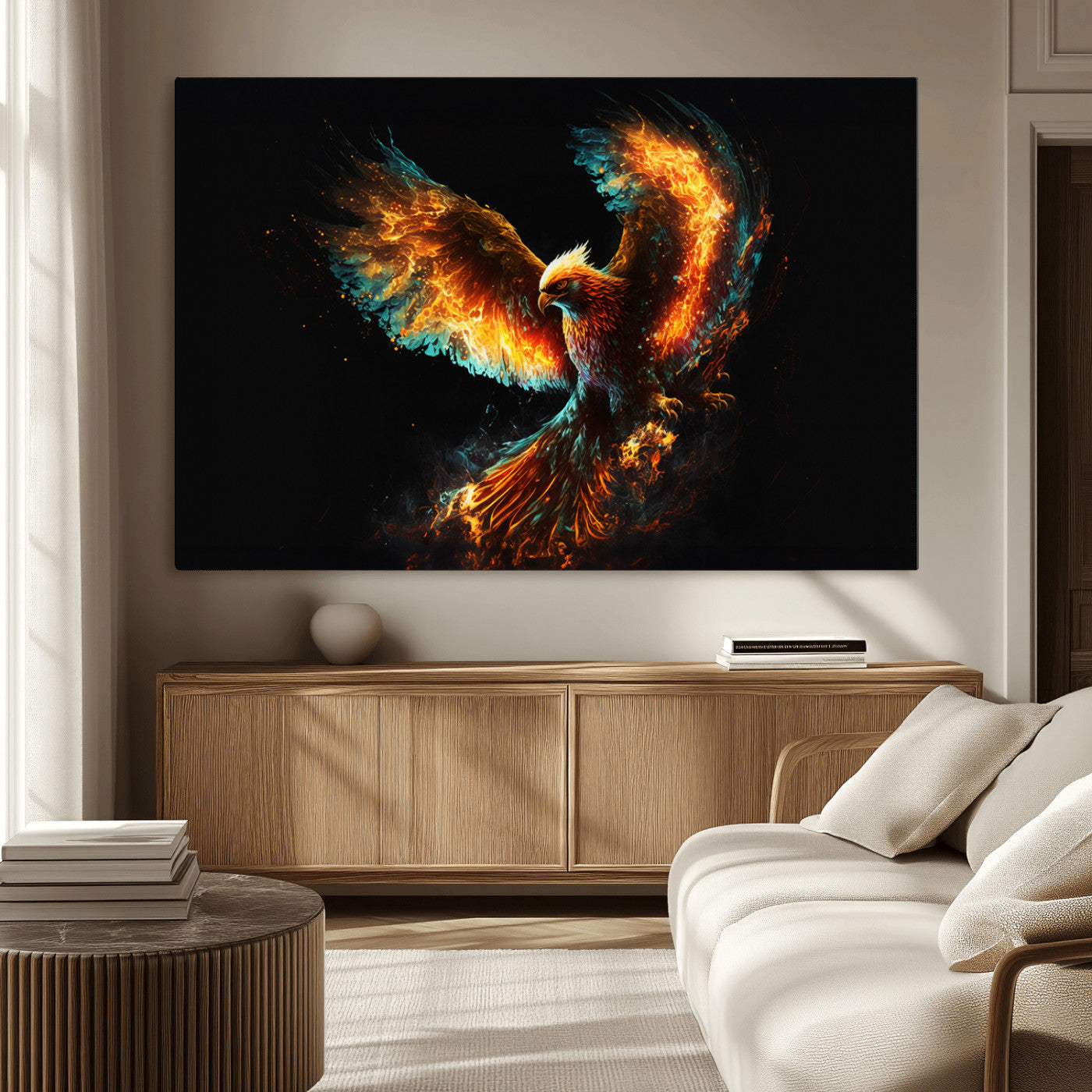MGV-CV-36X24 - Fiery Phoenix Canvas Print | Ready to Hang Wall Art | Bold Fantasy Decor for Living Room | Majestic