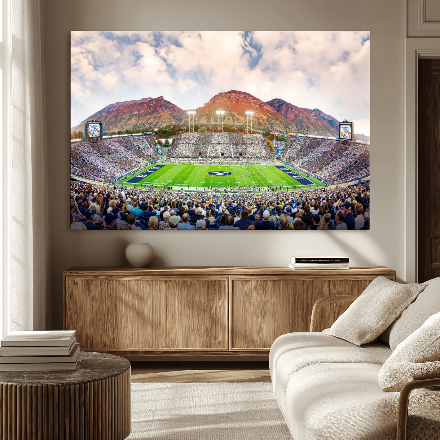 MGV-CV-36X24 - Brigham Young University Cougars Football Team Print - Provo LaVell Edwards Stadium Wall Art Canvas