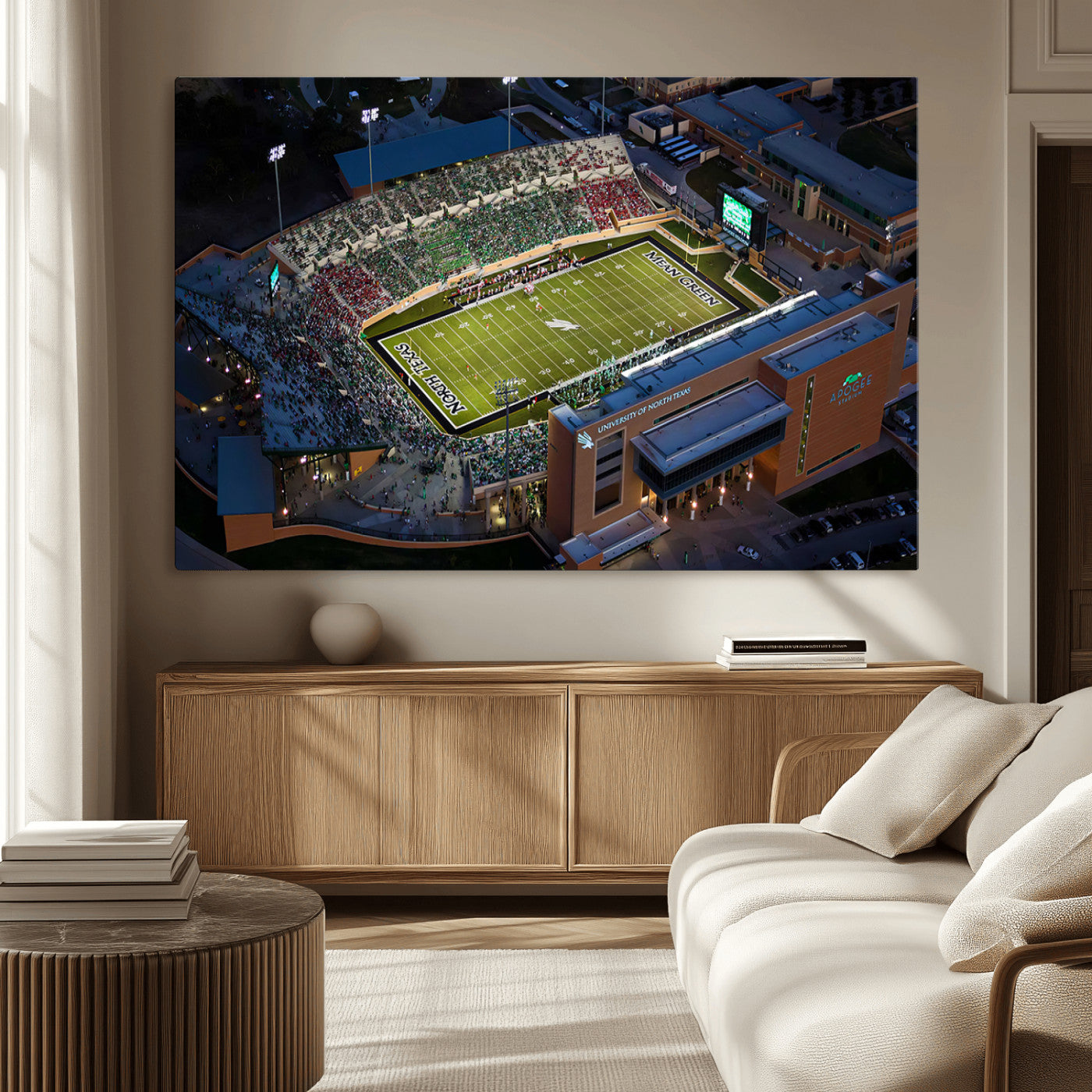 -University of North Texas Mean Green Football Artwork, Football Team Print - Denton DATCU Stadium