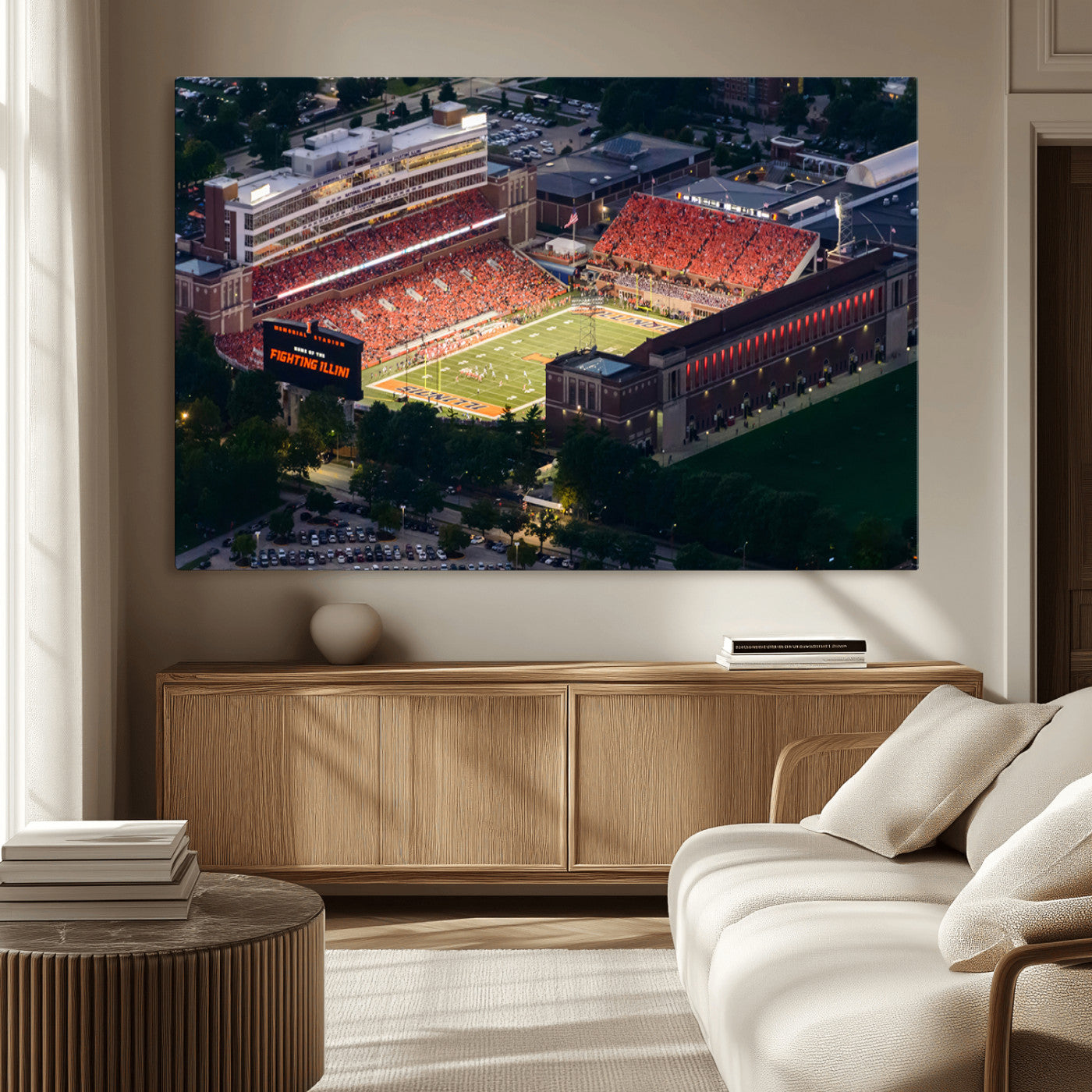 MGV-CV-36X24 - University of Illinois Fighting Illini Football Team Print - Champaign Illinois Memorial Stadium