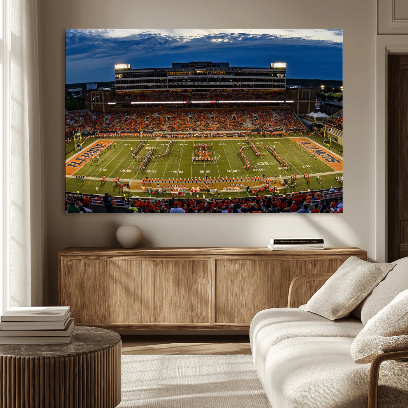 MGV-CV-36X24 - University of Illinois Fighting Illini Football Team Print - Champaign Illinois Memorial Stadium