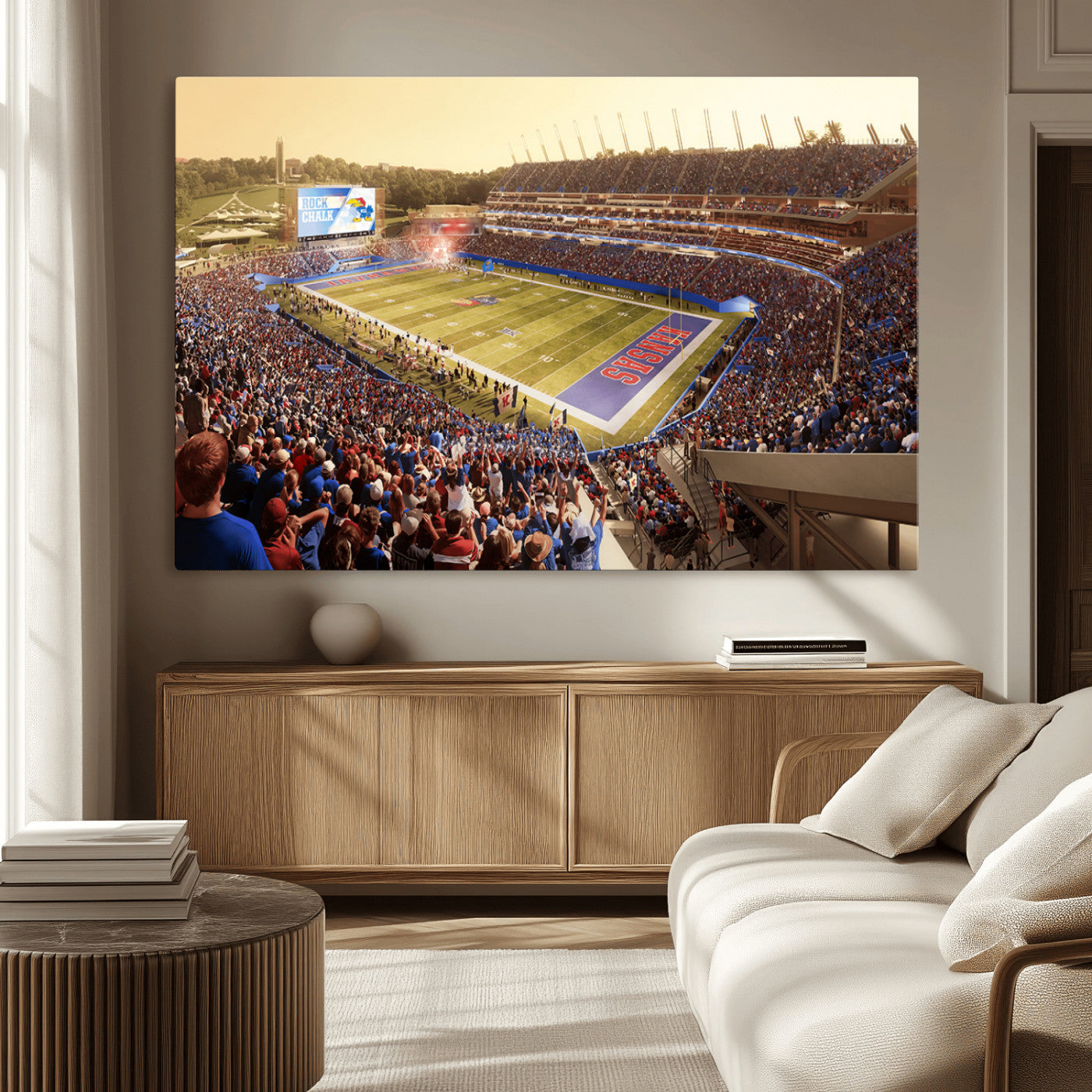 MGV-CV-36X24 - University of Kansas Jayhawks Football Team Print - Lawrence Kansas Memorial Stadium Wall Art Canvas