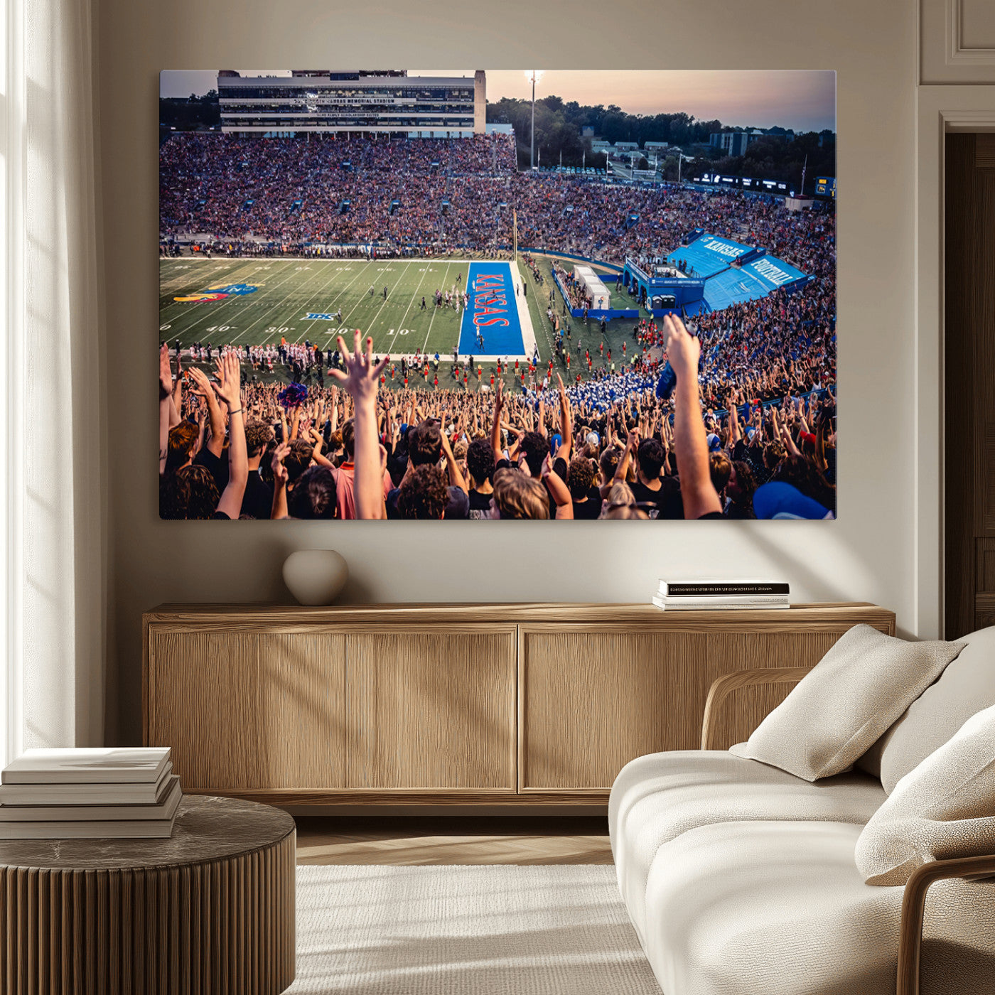 -University of Kansas Jayhawks Football Team Art Print - Lawrence Kansas Memorial Stadium Wall Art