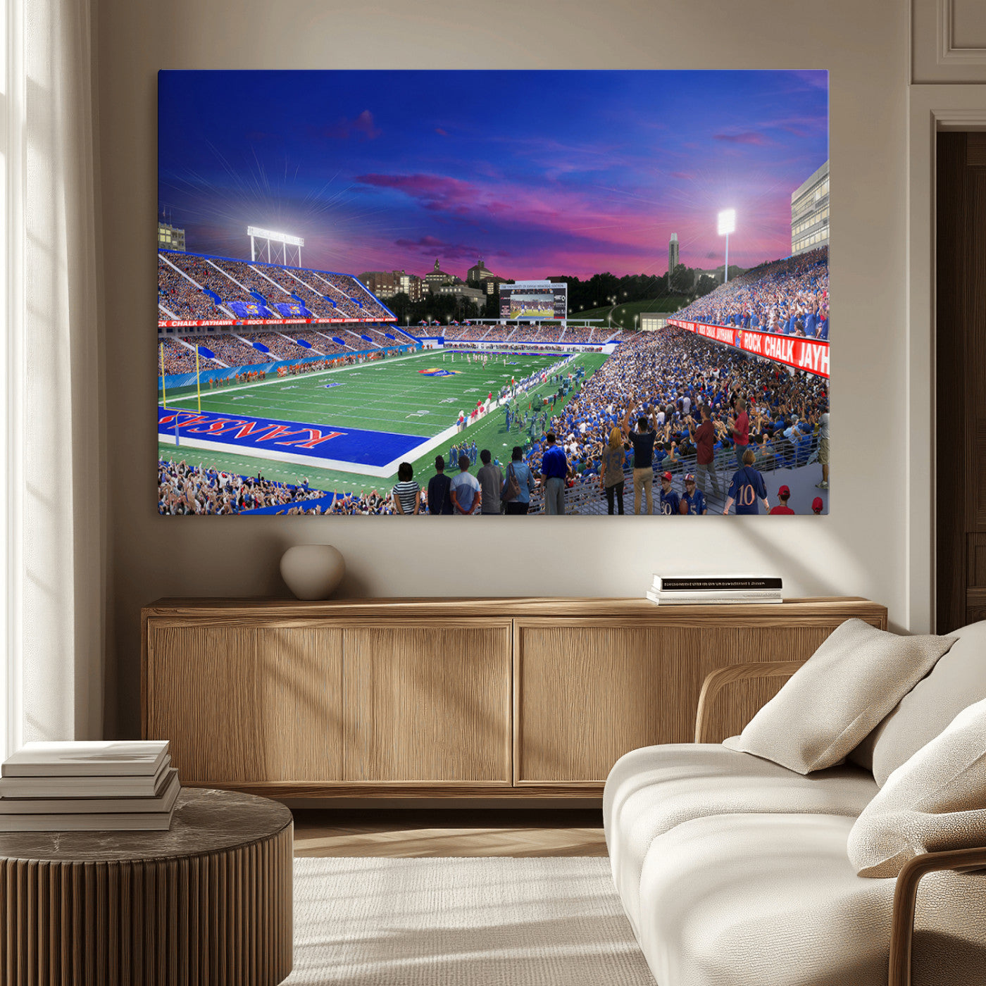 -University of Kansas Jayhawks Football Team Print Canvas- Lawrence Kansas Memorial Stadium Wall Art