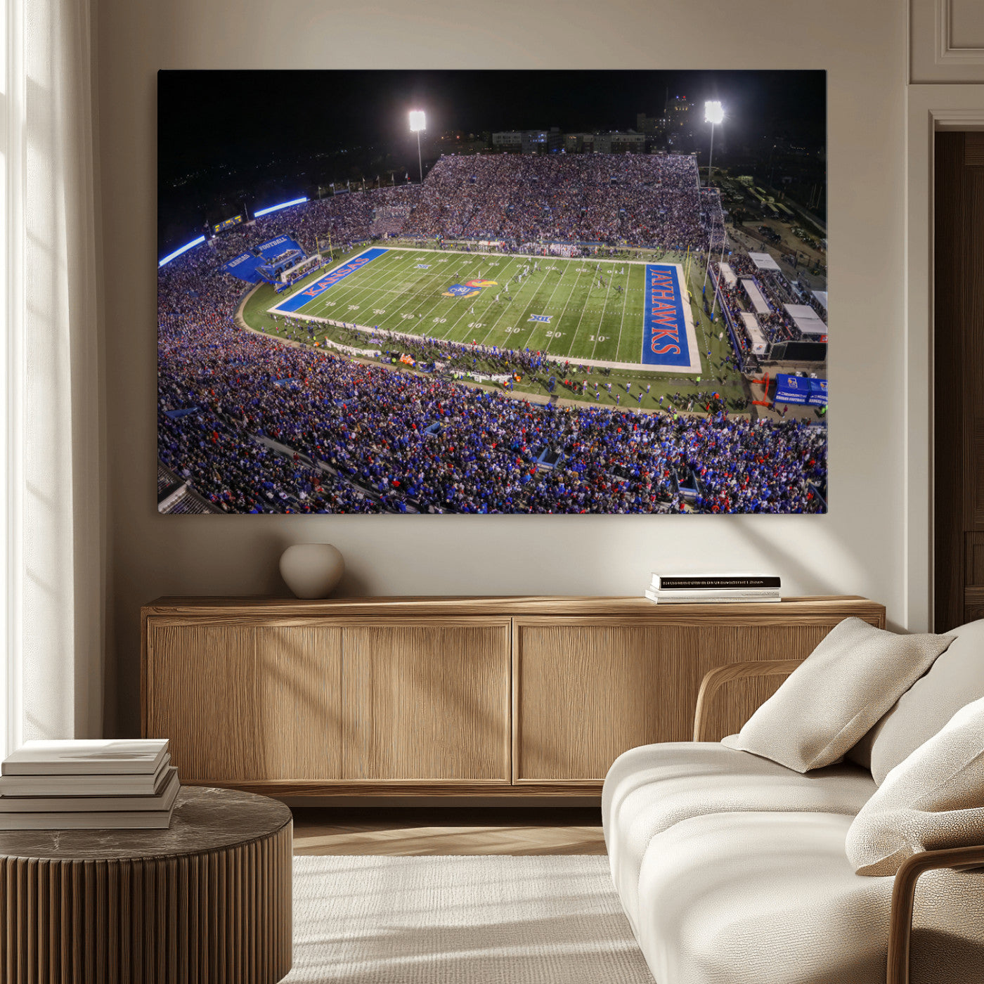 MGV-CV-36X24 - University of Kansas Jayhawks Football Team Print - Lawrence Kansas Memorial Stadium Wall Art Canvas
