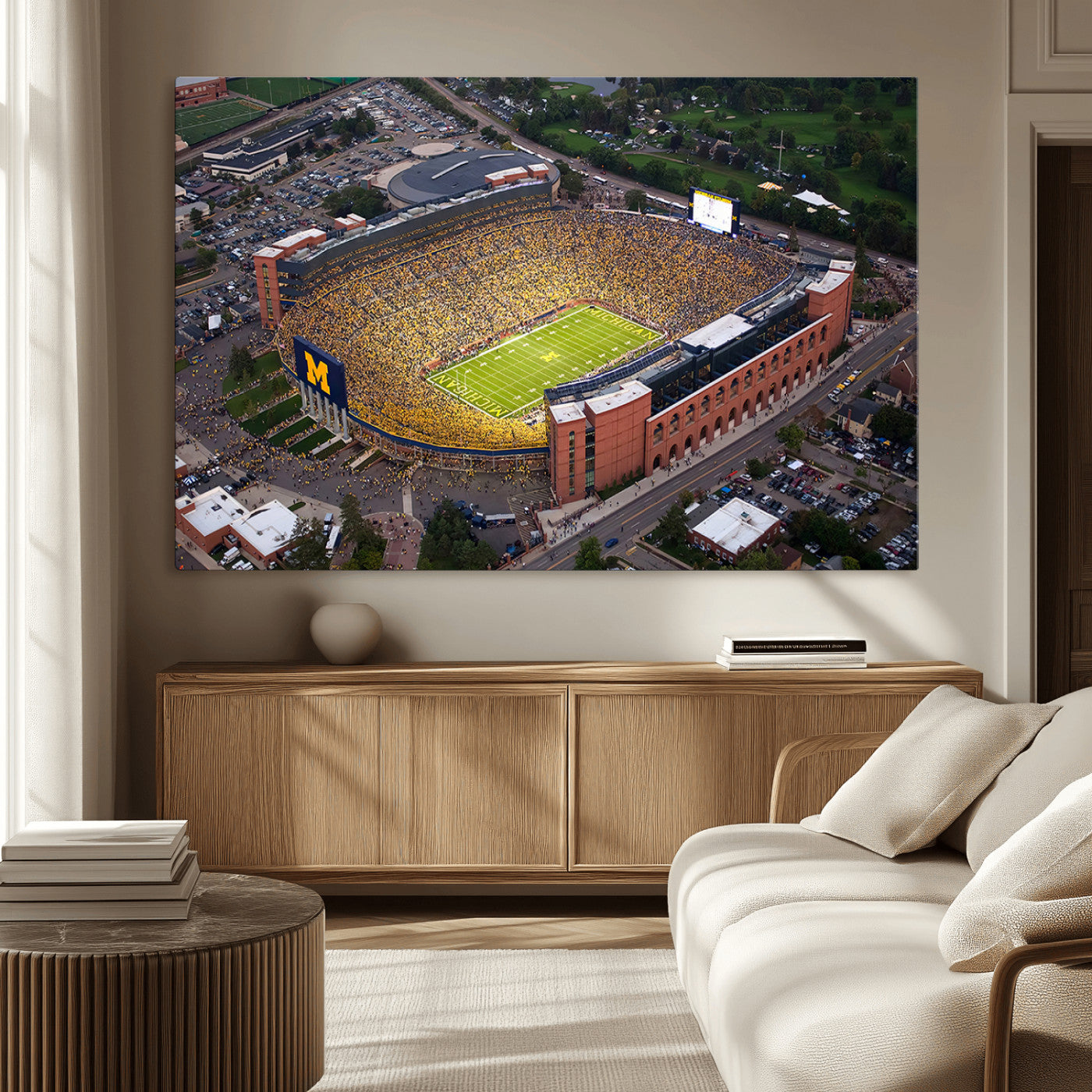 MGV-CV-36X24 - University of Michigan Wolverines Football Team Print - Ann Arbor Michigan Stadium Wall Art Canvas