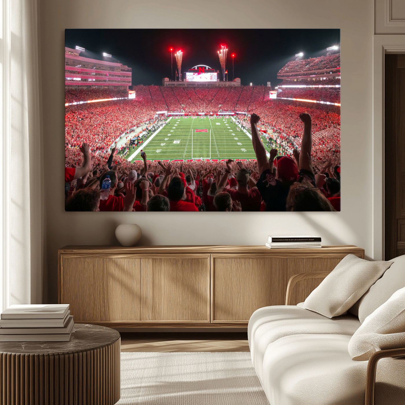 MGV-CV-36X24 - University of Nebraska Cornhuskers Football Team Print - Lincoln Memorial Stadium Wall Art Canvas
