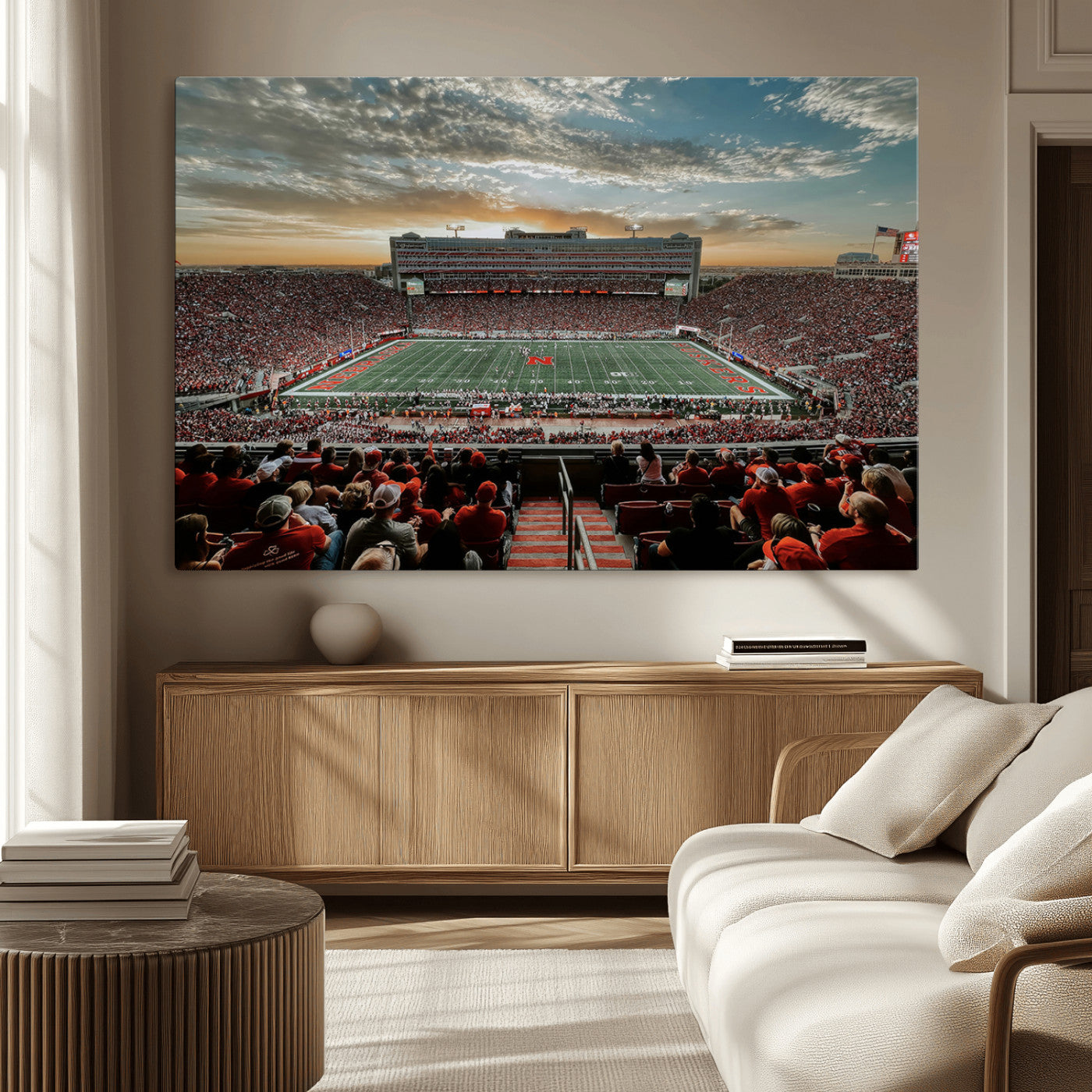 MGV-CV-36X24 - University of Nebraska Cornhuskers Football Team Print - Lincoln Memorial Stadium Art Canvas Print