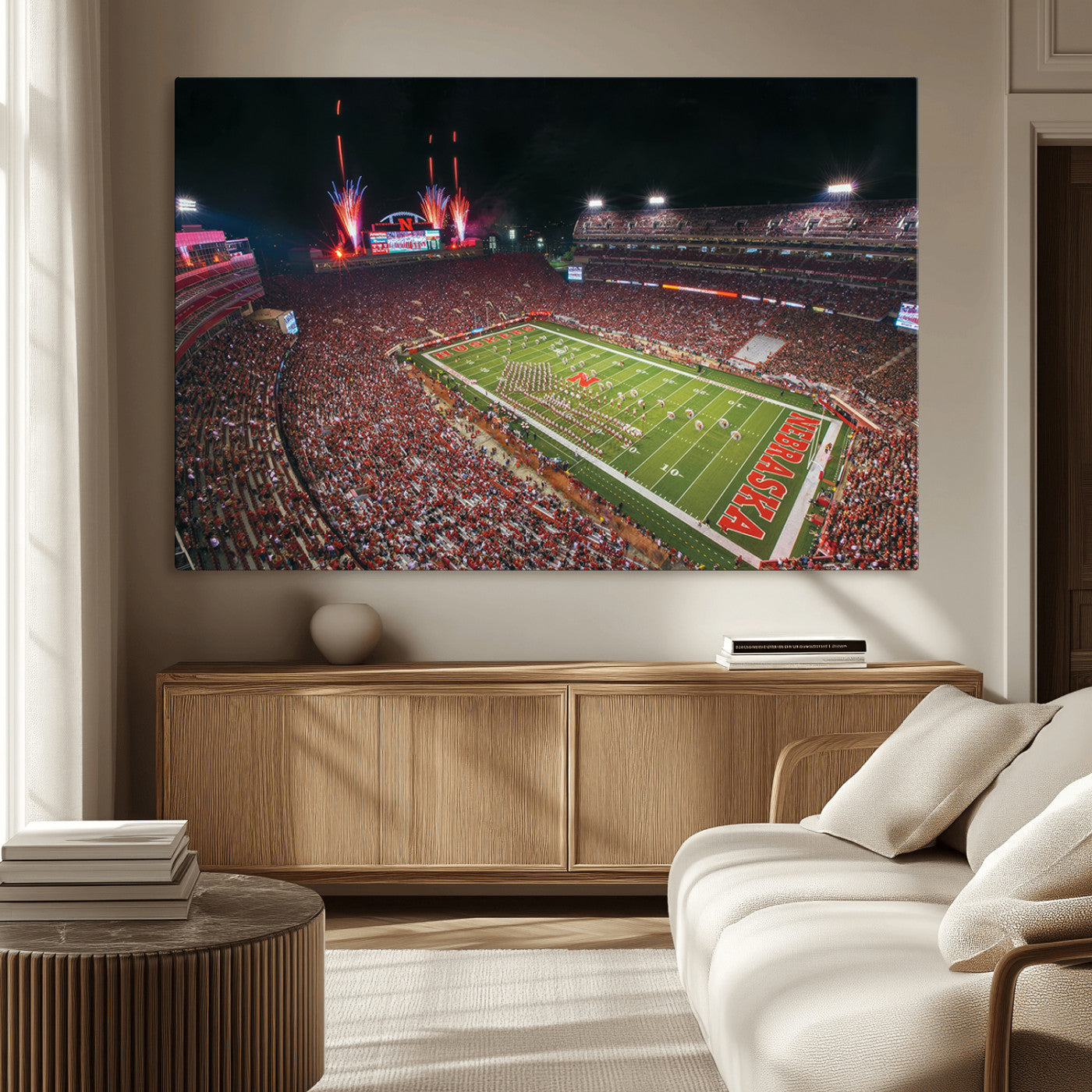 MGV-CV-36X24 - University of Nebraska Cornhuskers Football Team Print - Lincoln Memorial Stadium Wall Art Canvas