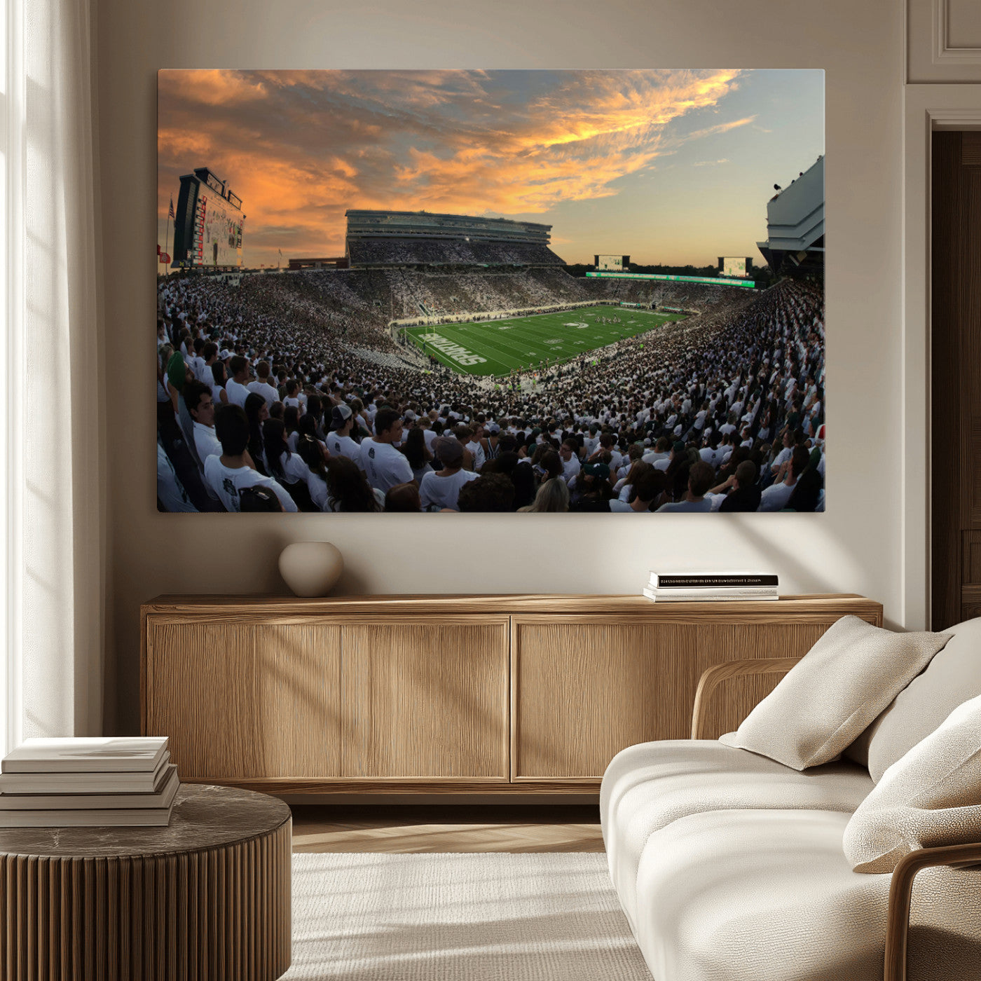 MGV-CV-36X24 - Michigan State Spartans Football Team Print - East Lansing Spartan Stadium Wall Art Canvas Print