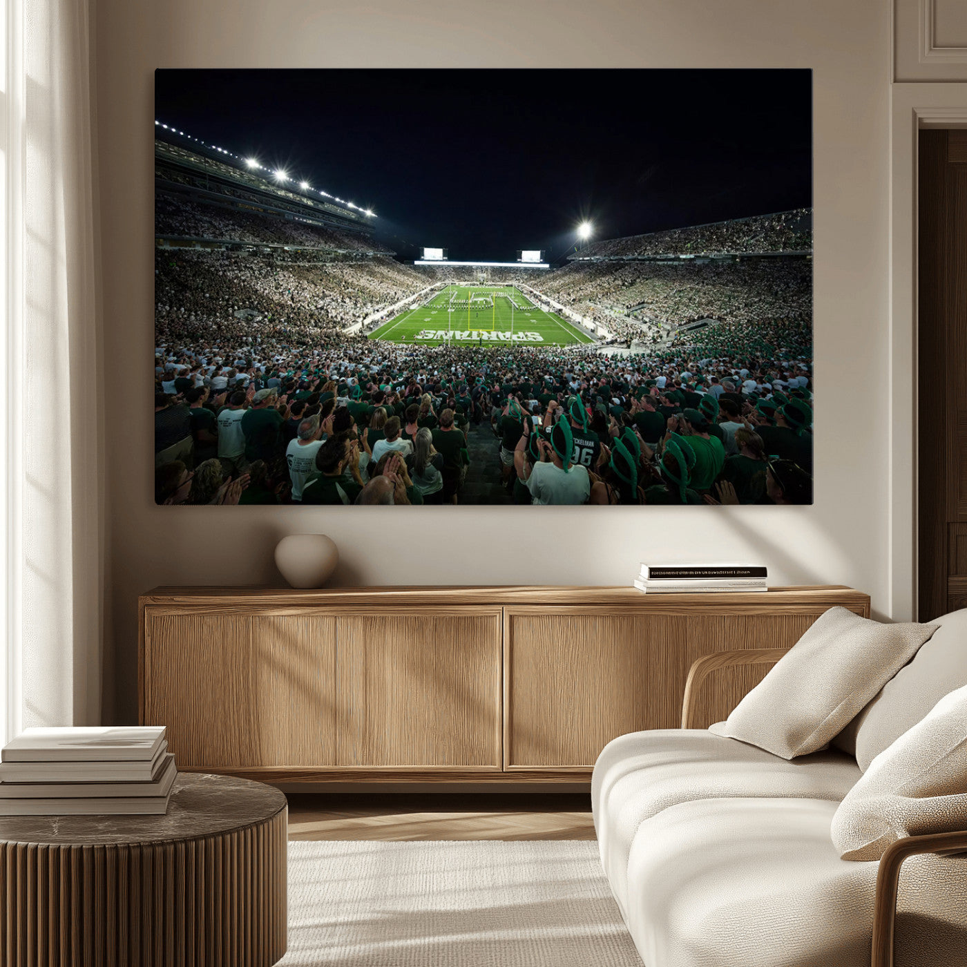 MGV-CV-36X24 - Framed Michigan State Spartans Football Team Print - East Lansing Spartan Stadium Wall Art Canvas