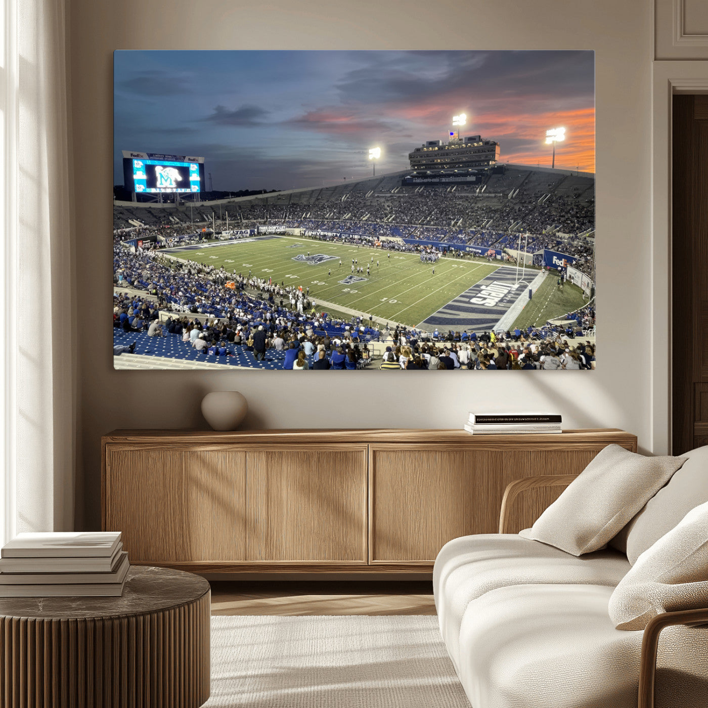64409-MGV-CV-36X24-Memphis Tigers Football Team Print - Memphis Simmons Bank Liberty Stadium Wall Art Canvas Print