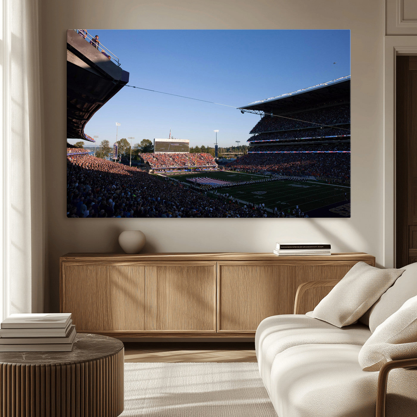 MGV-CV-36X24 - The University of Washington Huskies Football Team Print - Seattle Husky Stadium Wall Art Canvas