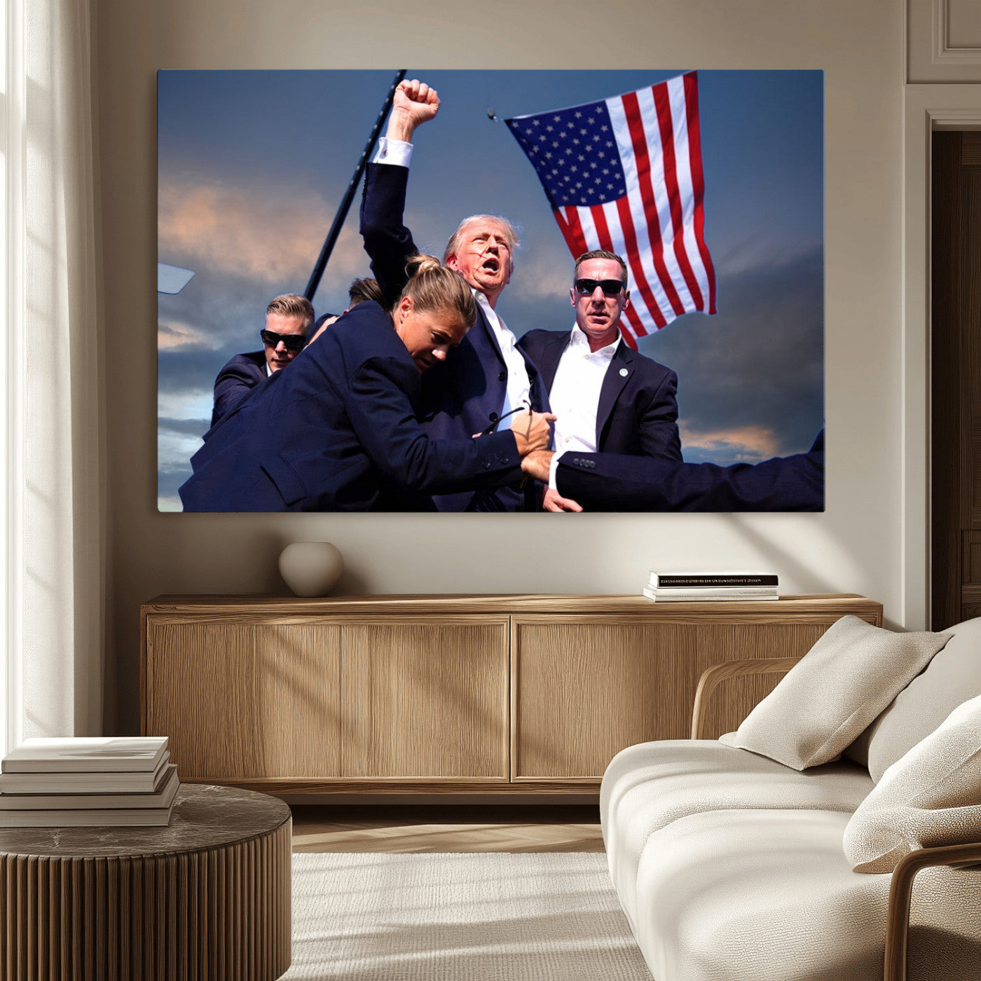 MGV-CV-36X24 - Donald Trump Assassination Attempt Wall Art Print, Trump Historic Footage - Iconic Reaction by Trump
