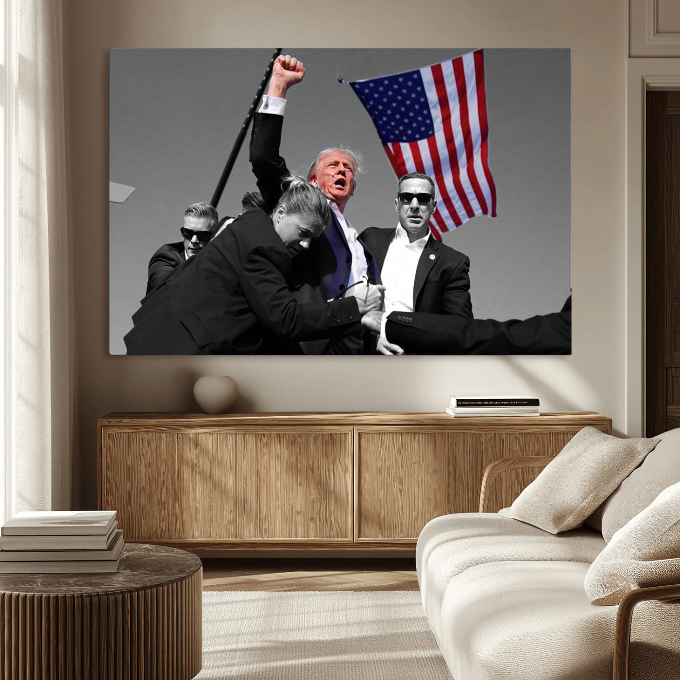 MGV-CV-36X24 - Donald Trump Assassination Attempt Wall Art Print, Trump Historic Footage - Iconic Reaction by Trump