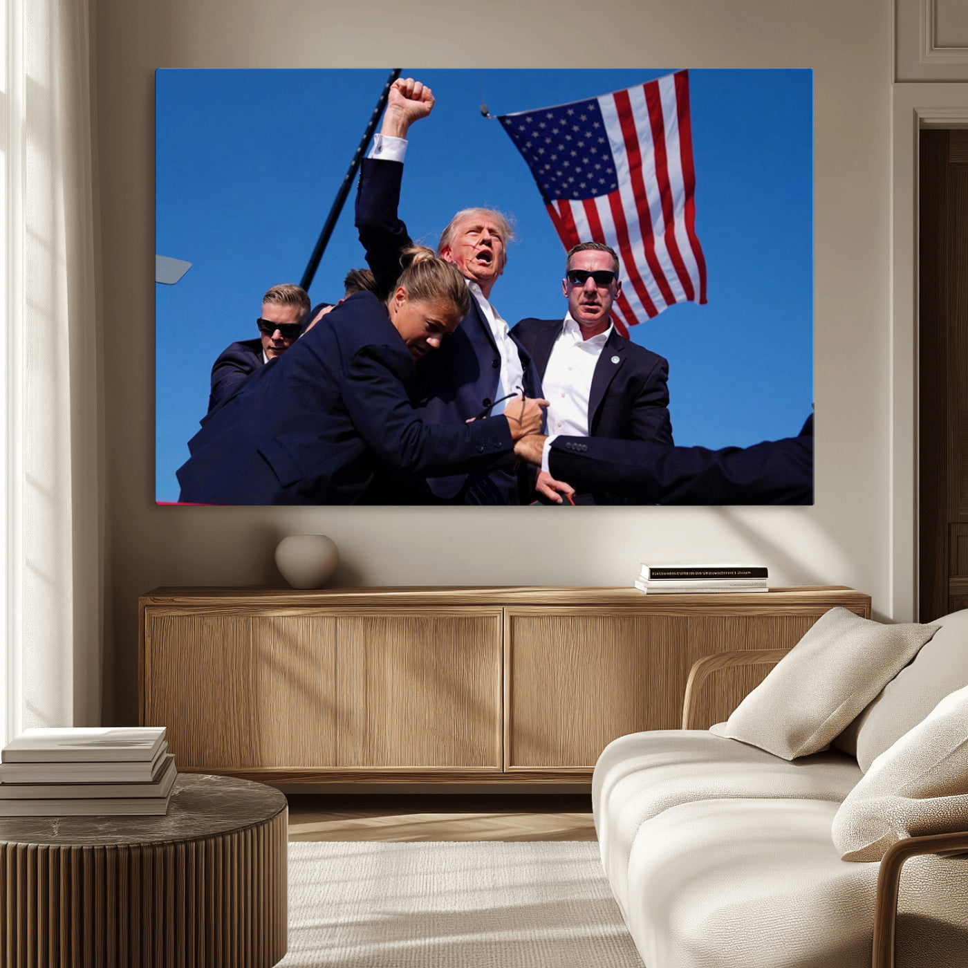 MGV-CV-36X24 - Donald Trump Assassination Attempt Wall Art Print, Trump Historic Footage - Iconic Reaction by Trump