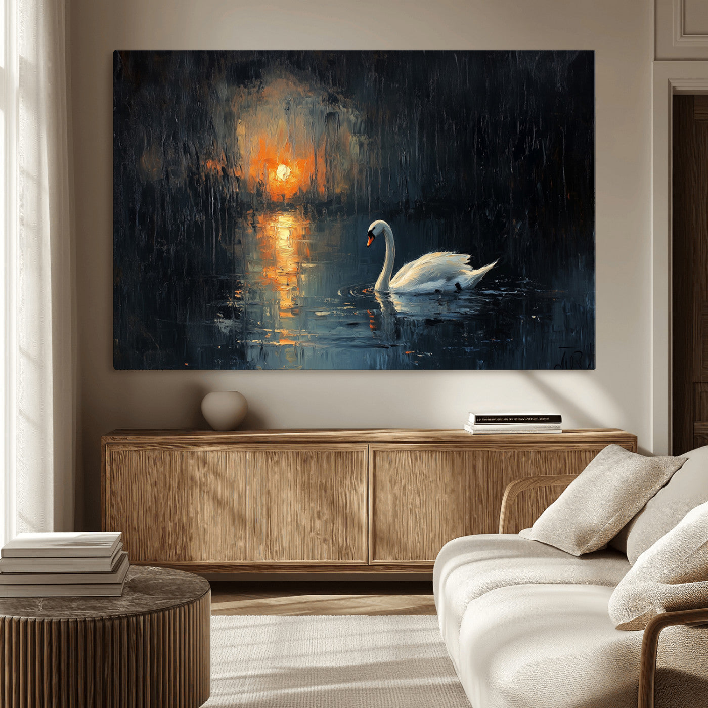 MGV-CV-36X24 - Abstract Swan on Water Wall Art Canvas Print - Elegant Nature Scene for Modern Home Decor