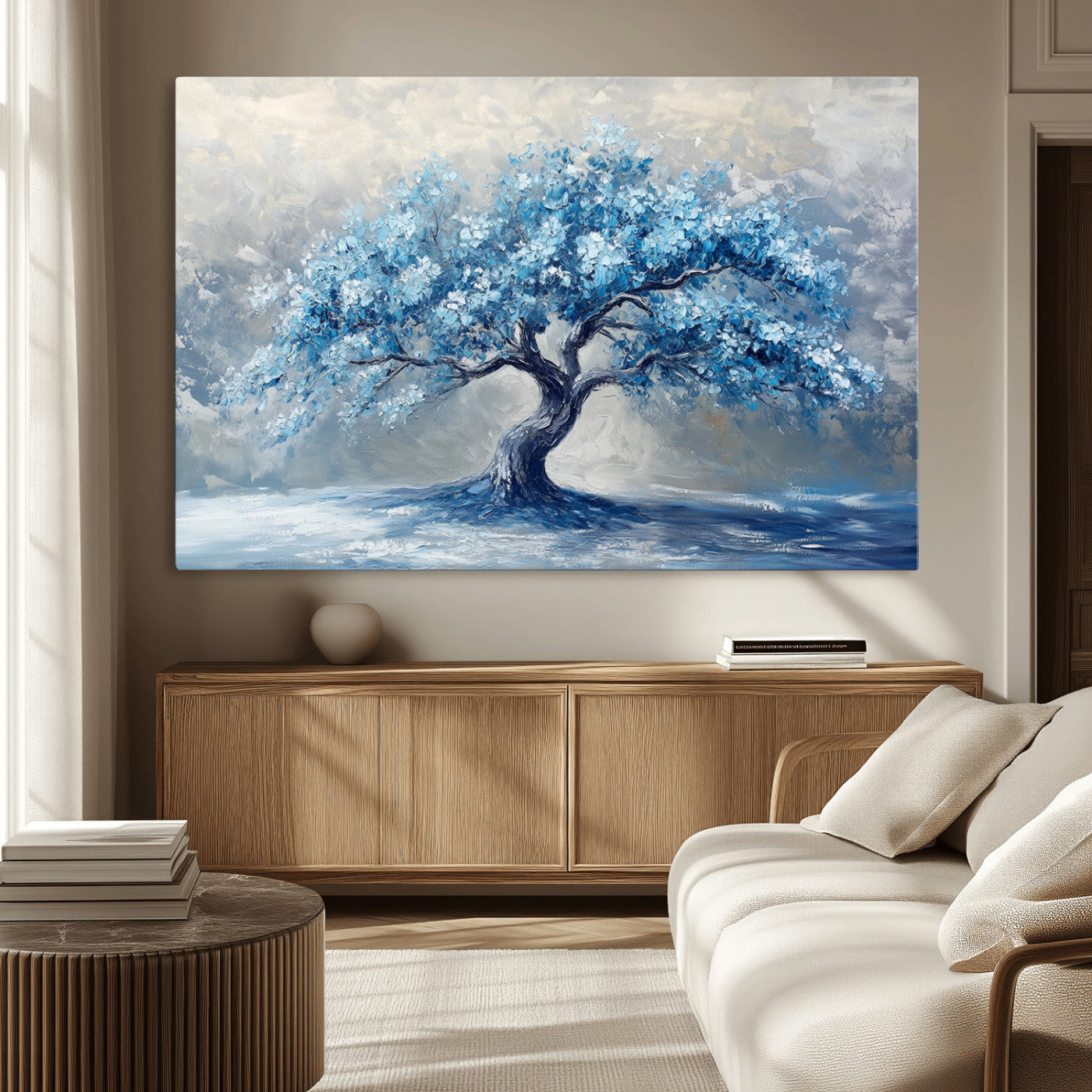MGV-CV-36X24 - Abstract Blue Tree Art Canvas Print, Majestic Tree Wall Art Print for Farmhouse Decor