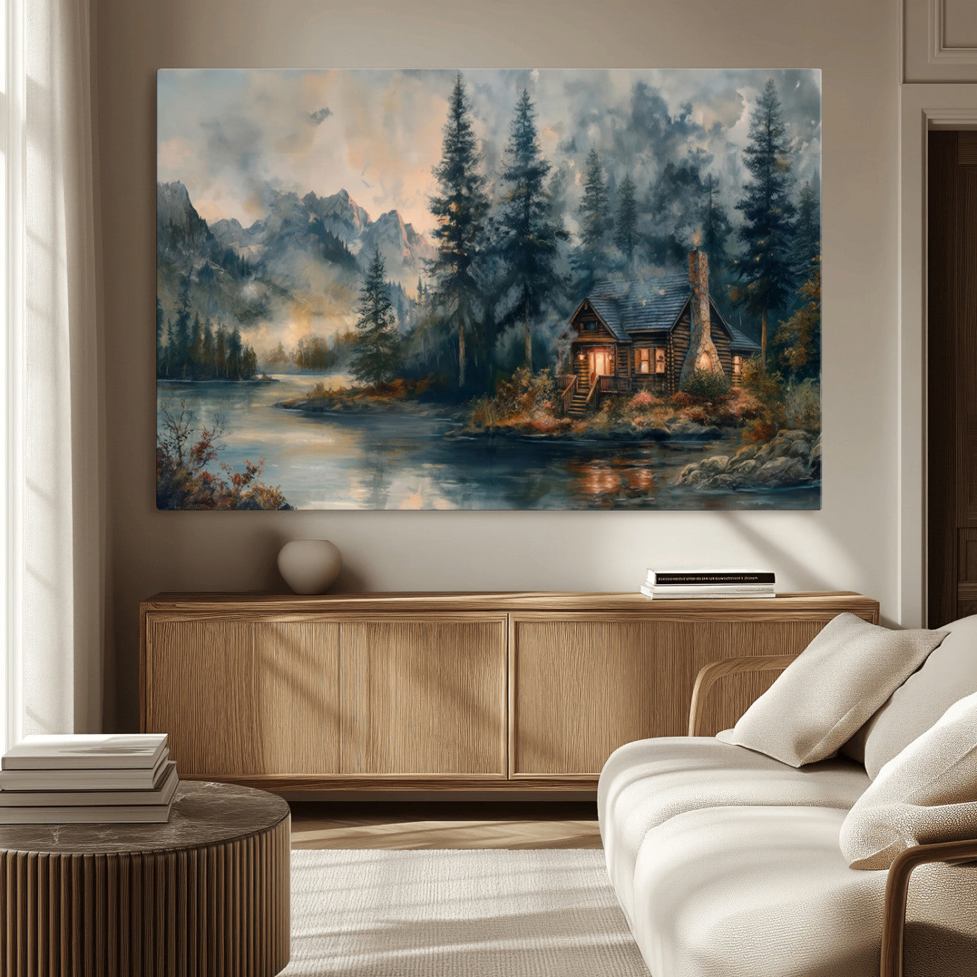 MGV-CV-36X24 - Rustic Cabin Woods Wall Art Print | Lake in a Forest Canvas Print | Cabin, Lodge, and Farmhouse
