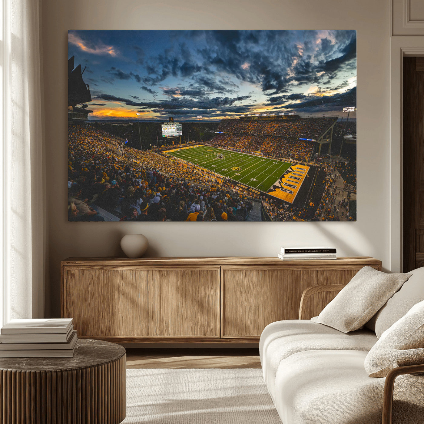 MGV-CV-36X24 - University of Wyoming Cowboys Football Team Print - Laramie War Memorial Stadium Wall Art Canvas