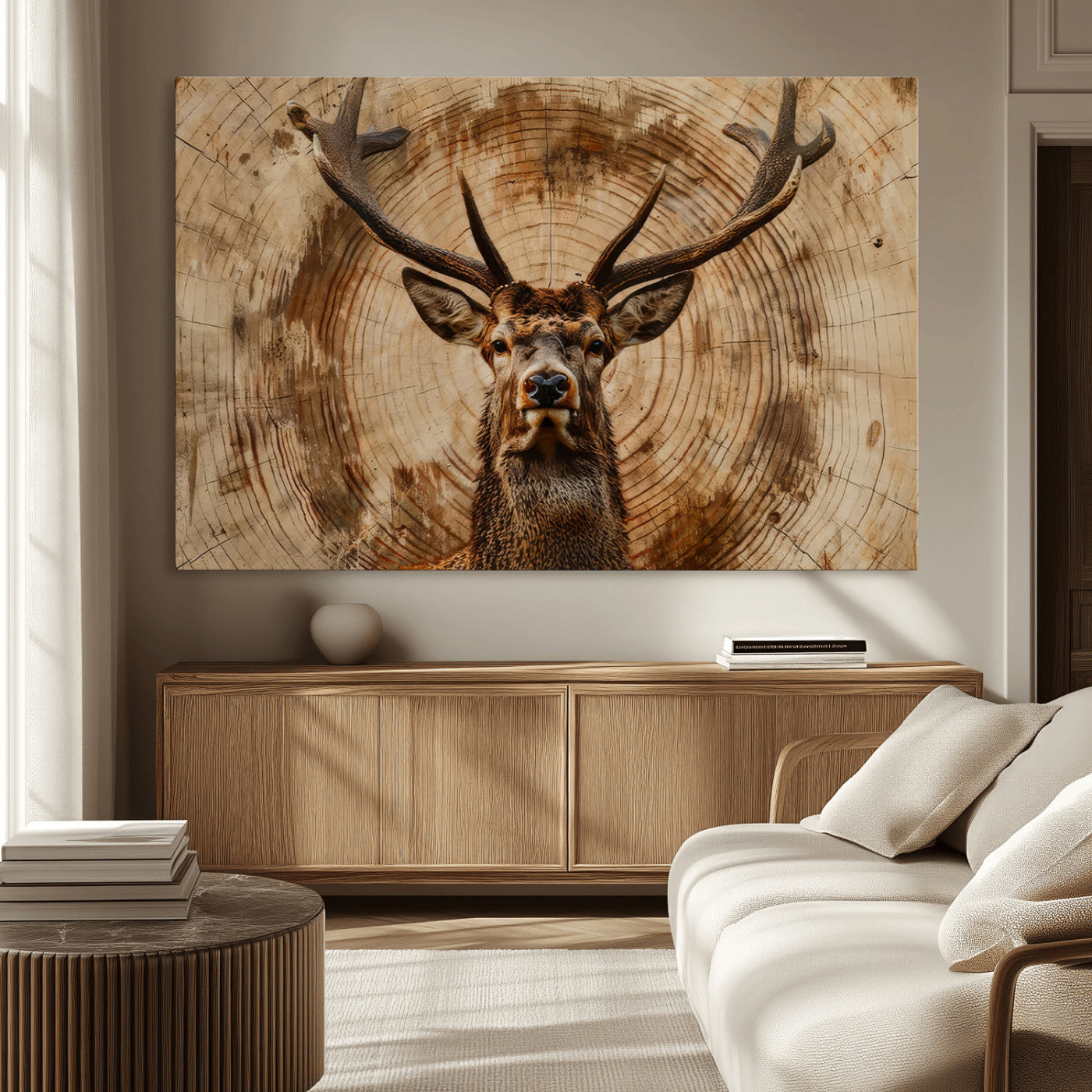 MGV-CV-36X24 - Wood Abstract Deer Wall Art | Rustic Wildlife Canvas Print | Ready to Hang Stag Head Triptych for