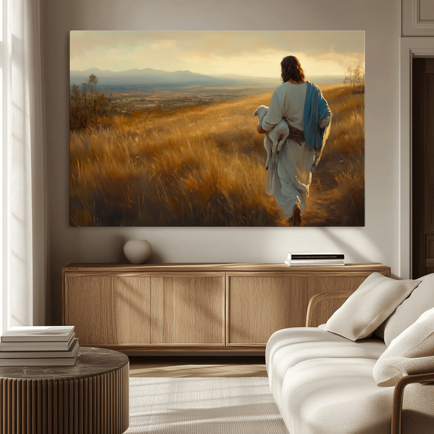 MGV-CV-36X24 - Jesus the Good Shepherd Wall Art Canvas Print - Inspirational Christian Religious Print for Prayer