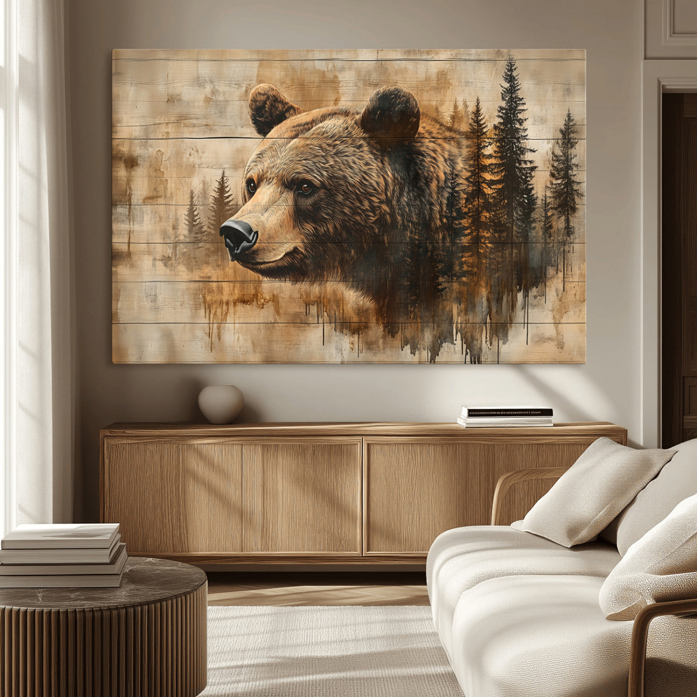 MGV-CV-36X24 - Rustic Grizzly Bear Wall Art, Abstract Grizzly 399 Bear Wall Art Canvas Print - Woodland Wildlife